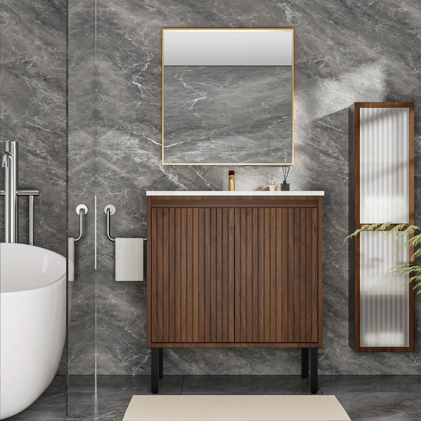 Bathroom Vanity With Ceramic Sink, Floor-Standing Design, Soft-Closing Drawers by HouseOfZazla