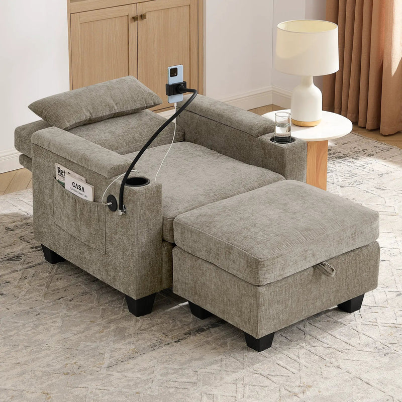 Single Sofa Recliner with Manually Adjustable Backrest - Brown by HouseOfZazla