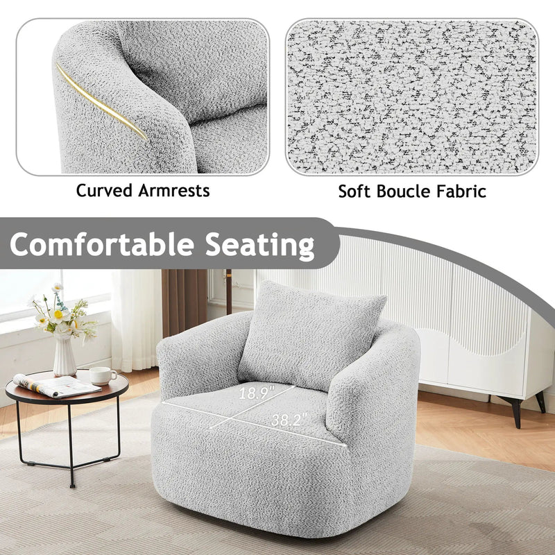 360° Swivel Barrel Sofa Chair With Throw Pillow, Upholstered Accent Chair by Unique Piece Furniture