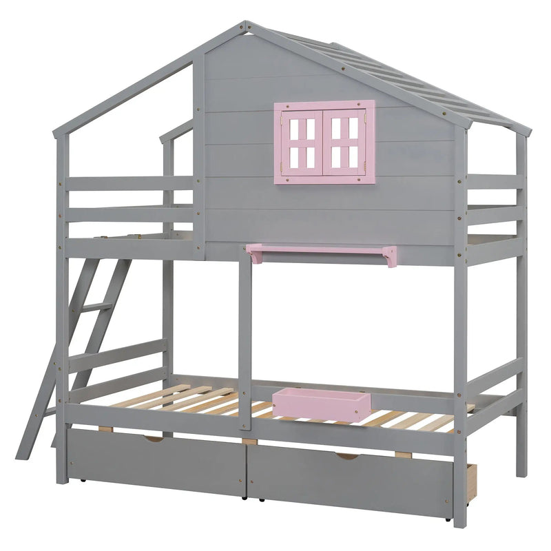 Bunk Bed With Playhouse Roof And Window by Unique Piece Furniture