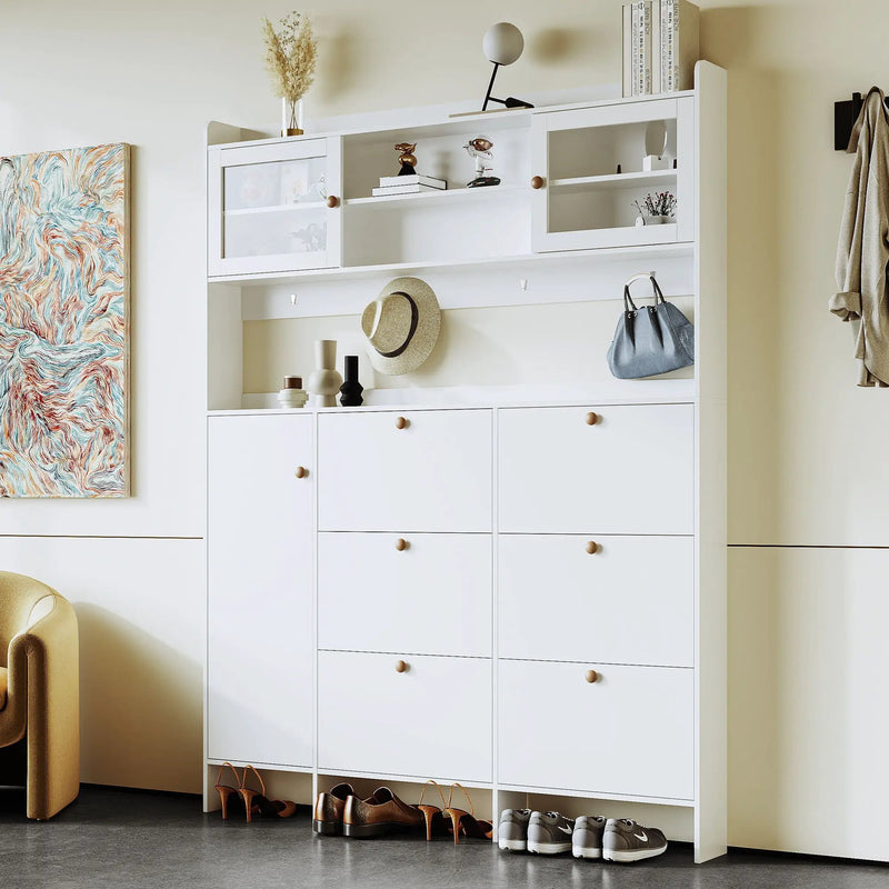 On Trend Multifunctional Tipping Bucket Shoe Cabinet With Storage Shelf & 6 Flip Drawers by Unique Piece Furniture