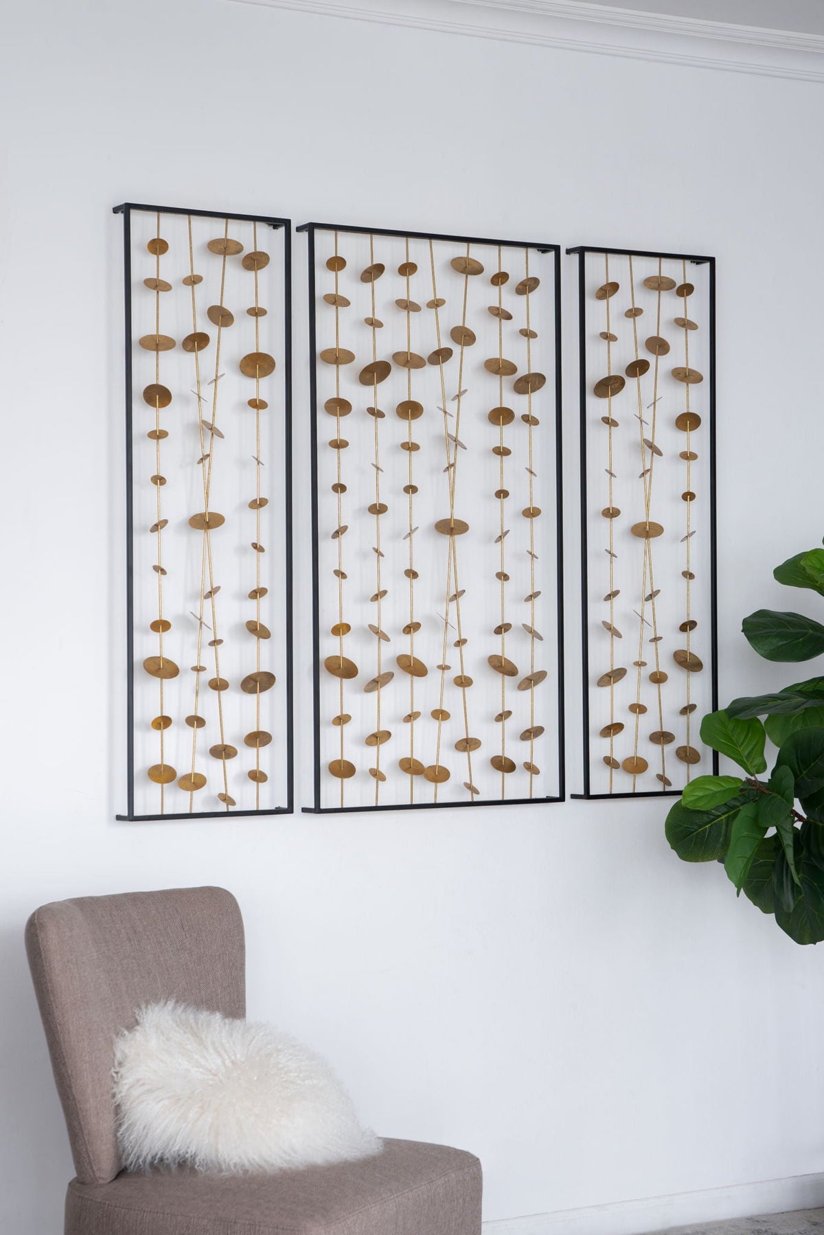 Metal Decorative Wall Art with Frame - Set of 3 - Gold, photo 7 of 11