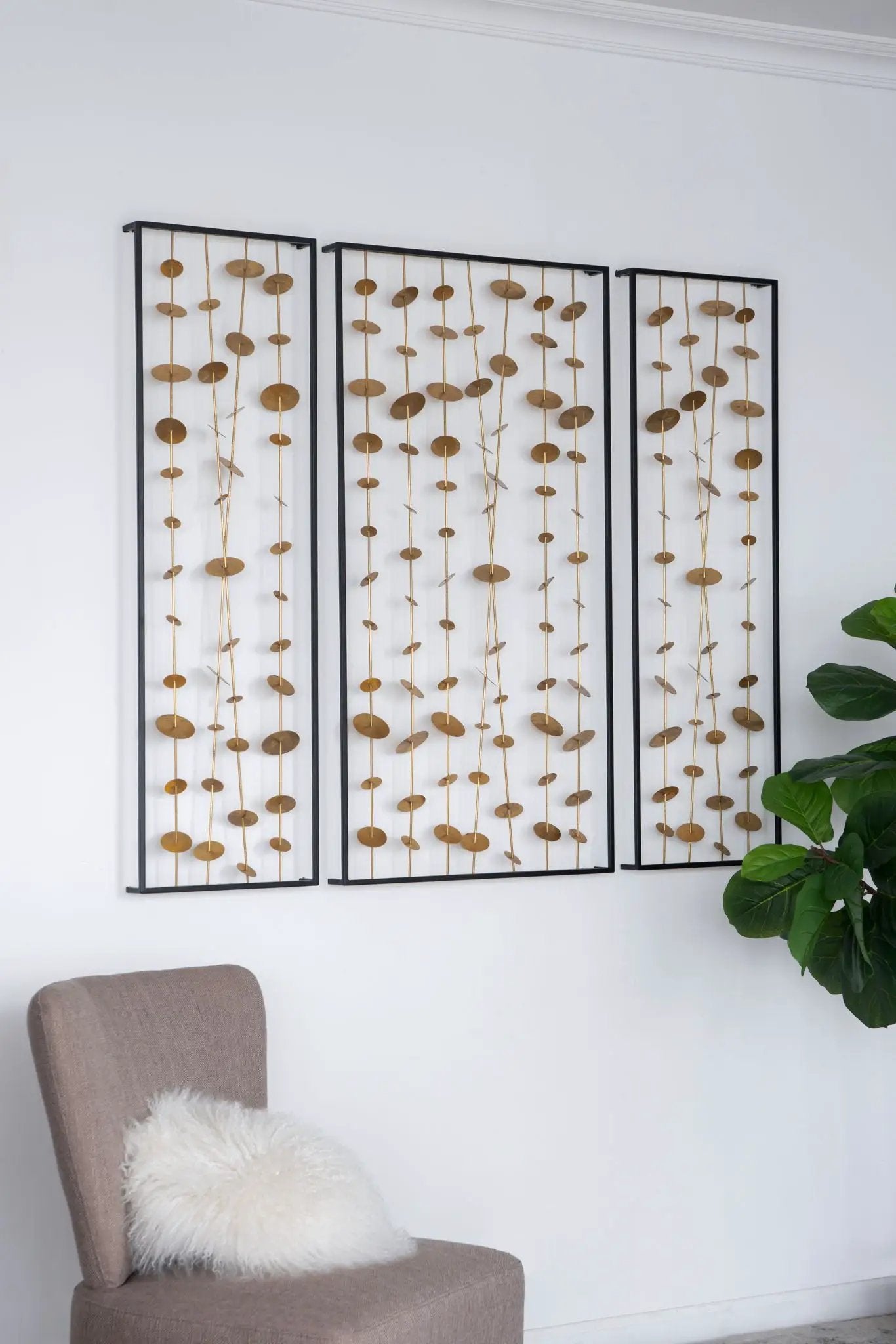 Metal Decorative Wall Art With Frame, Wall Decor For Living Room (Set of 3) - Gold by HouseOfZazla