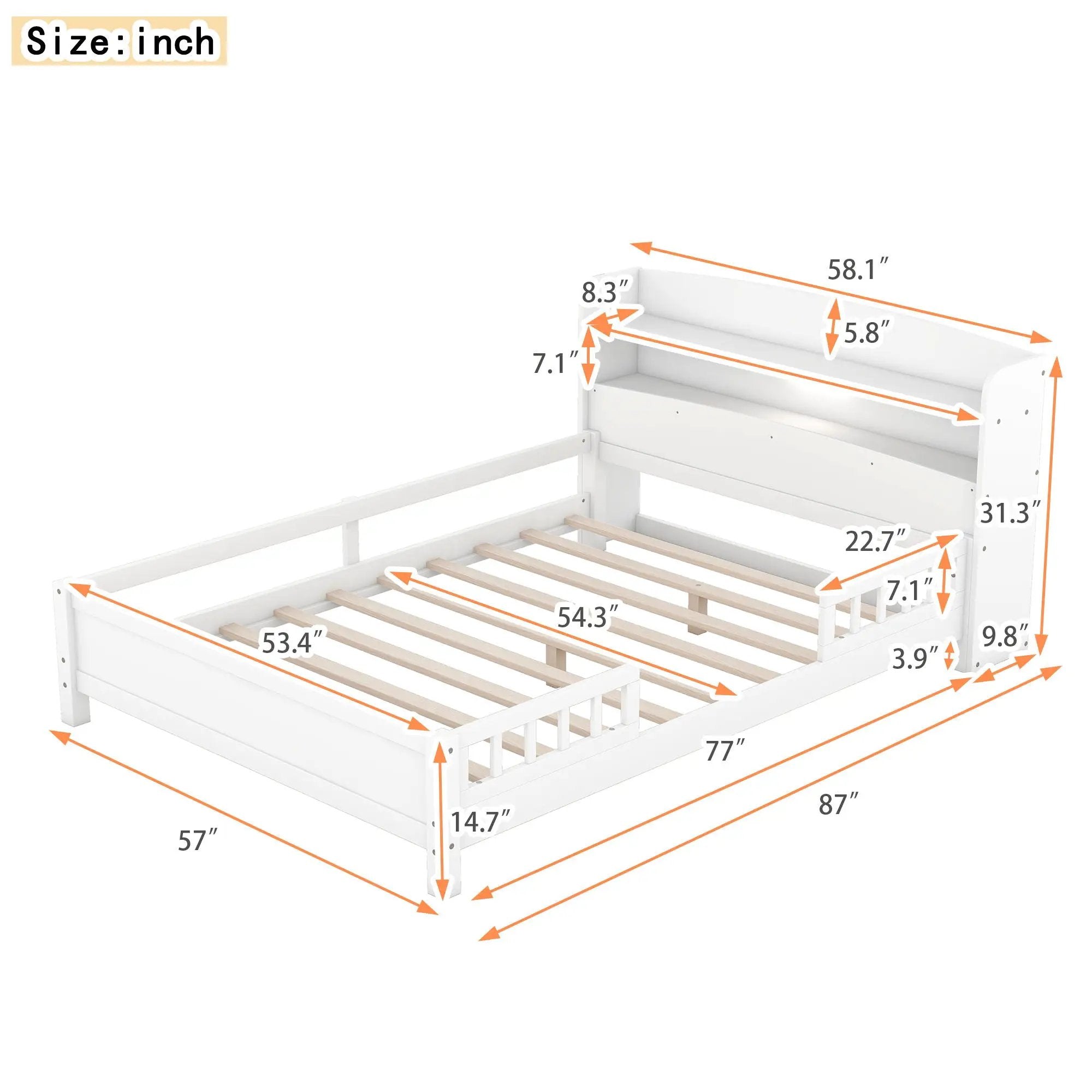 Wood Platform Bed With Built In LED Light, Storage Headboard And Guardrail by Unique Piece Furniture