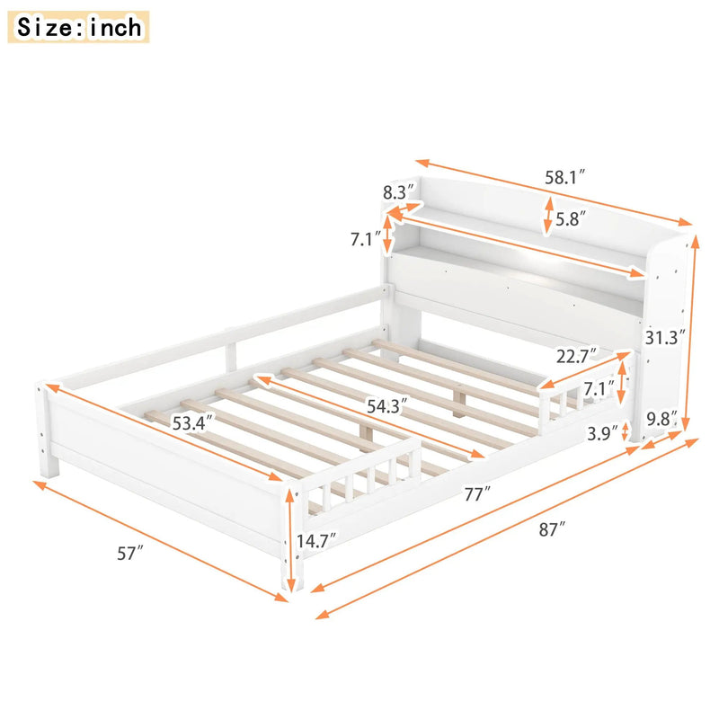 Wood Platform Bed With Built In LED Light, Storage Headboard And Guardrail by Unique Piece Furniture