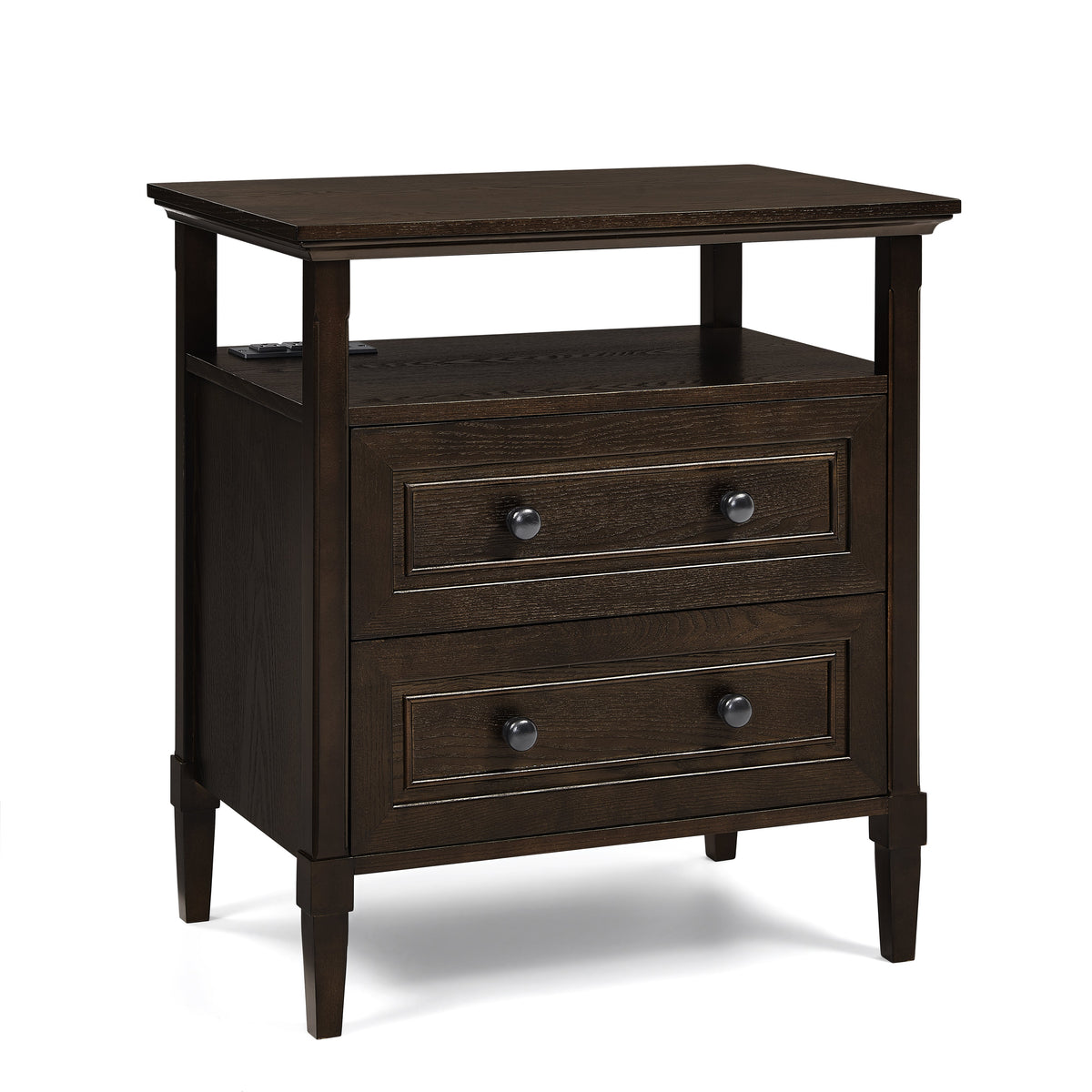 Wooden Bedside Nightstand with Open Cubby & 2 Storage Drawers, photo 7 of 10