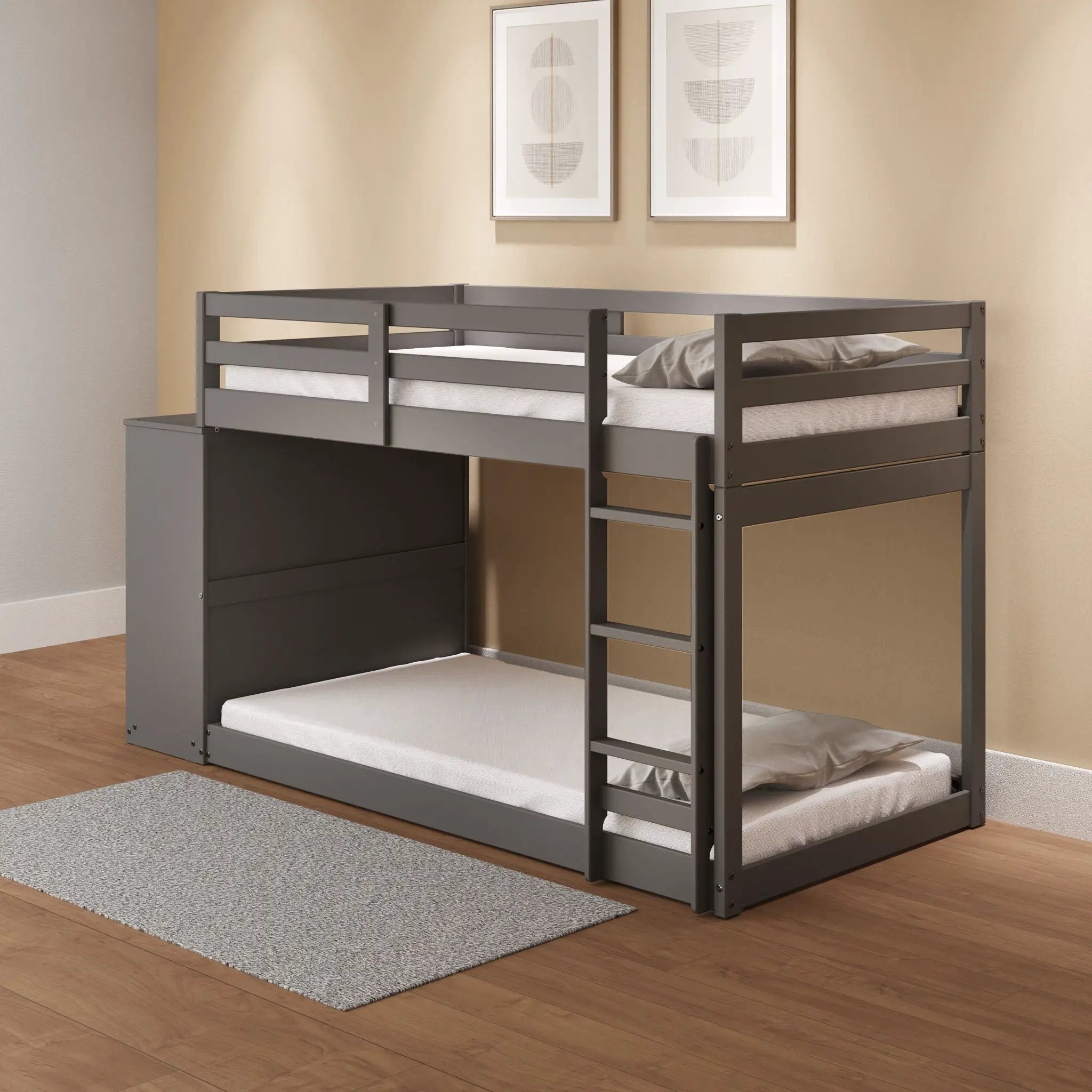 Gaston - Bunk Bed Twin Over Twin With 4 Drawers & 3 Compartments - Gray by HouseOfZazla