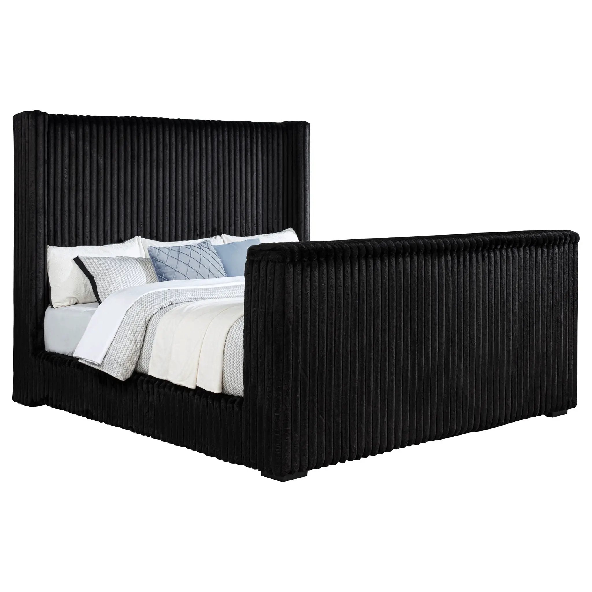Centergrove Upholstered Eastern King Wingback TV Bed Black by Unique Piece Furniture