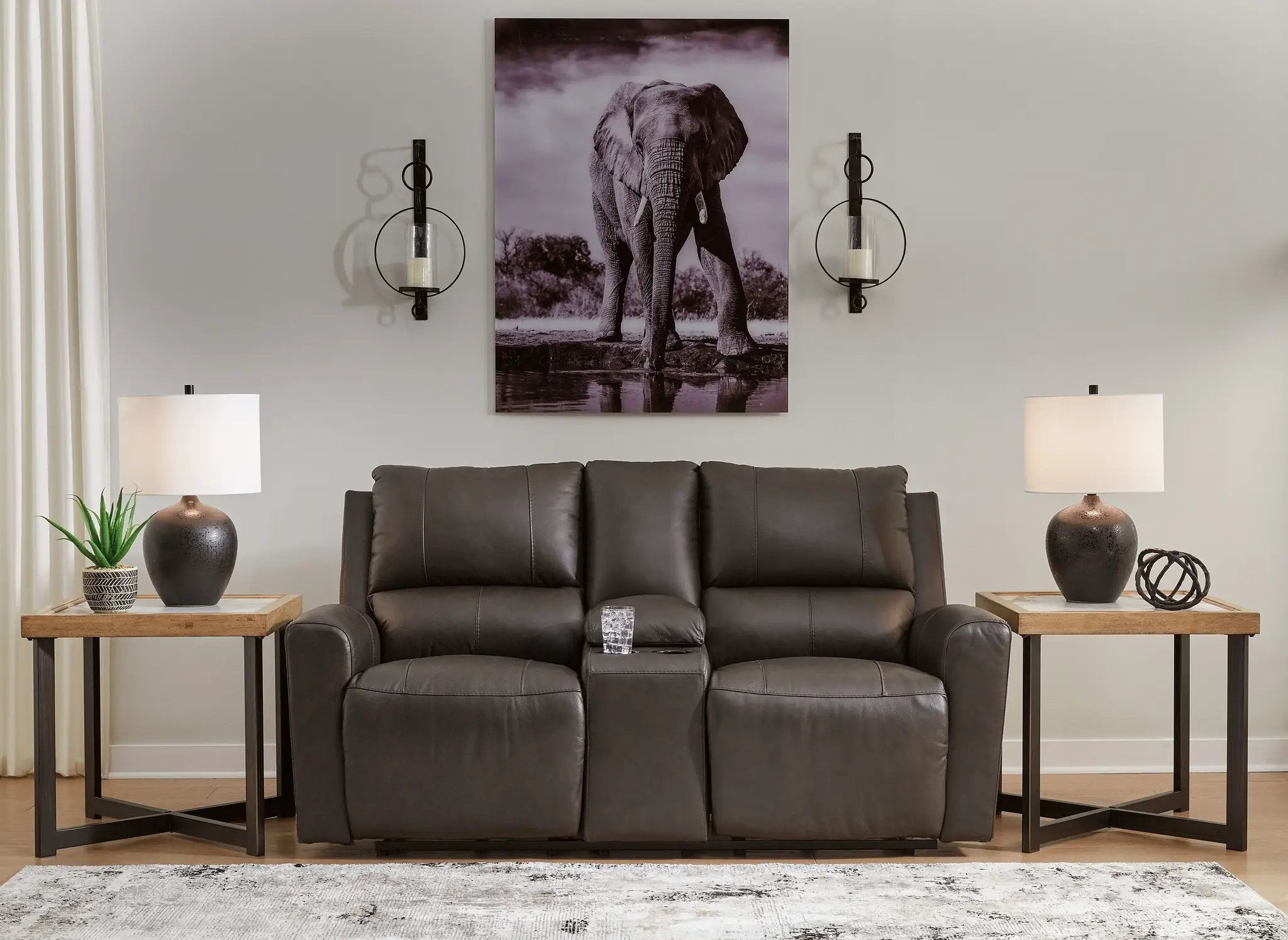 Boxmere - Dbl Power Reclining Loveseat with Console - Storm by Unique Piece Furniture