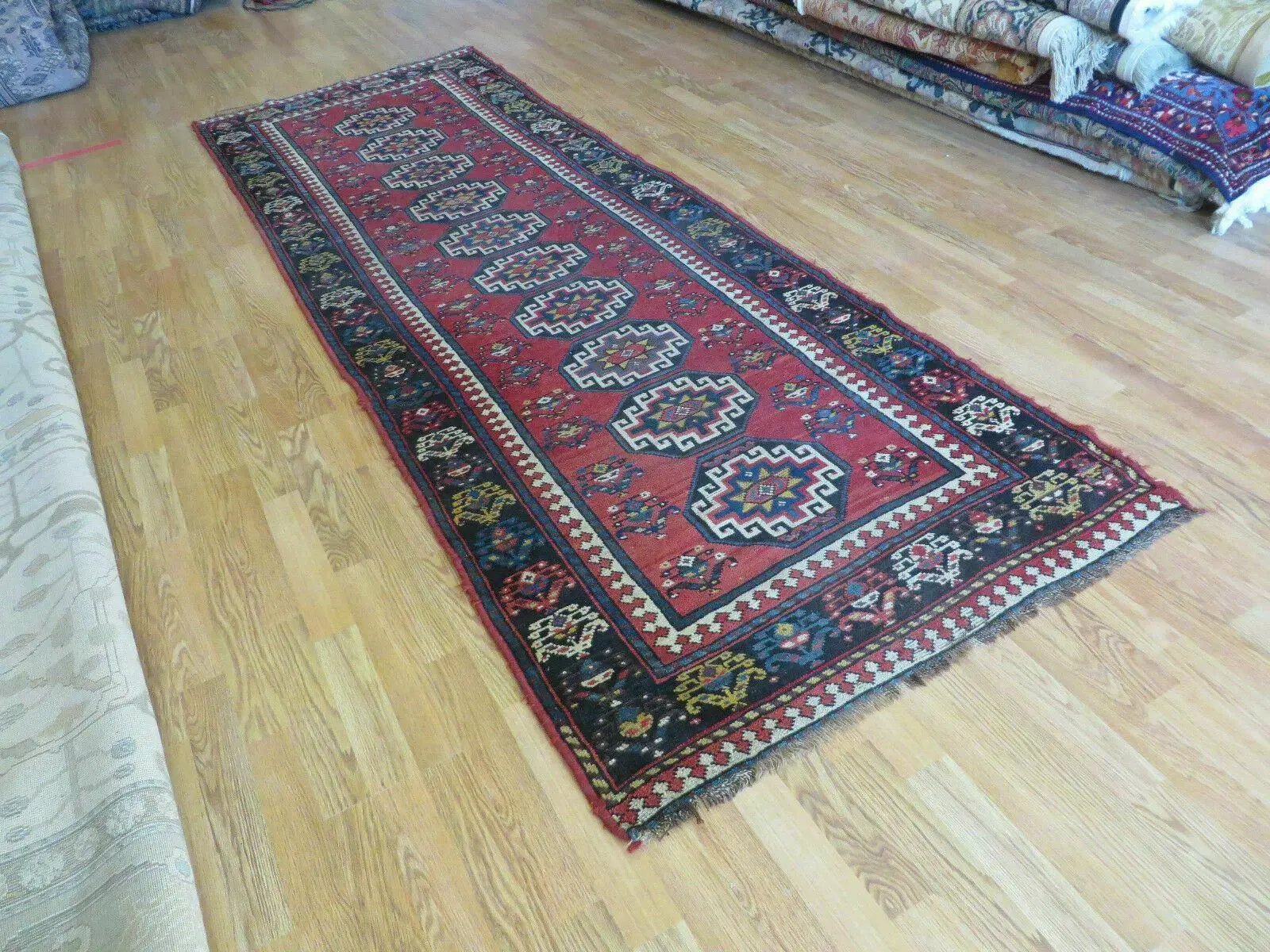 3' 3" X 10' Hand-Knotted Antique Handmade Caucasian Kazak Wool Runner Rug by Jewel Rugs