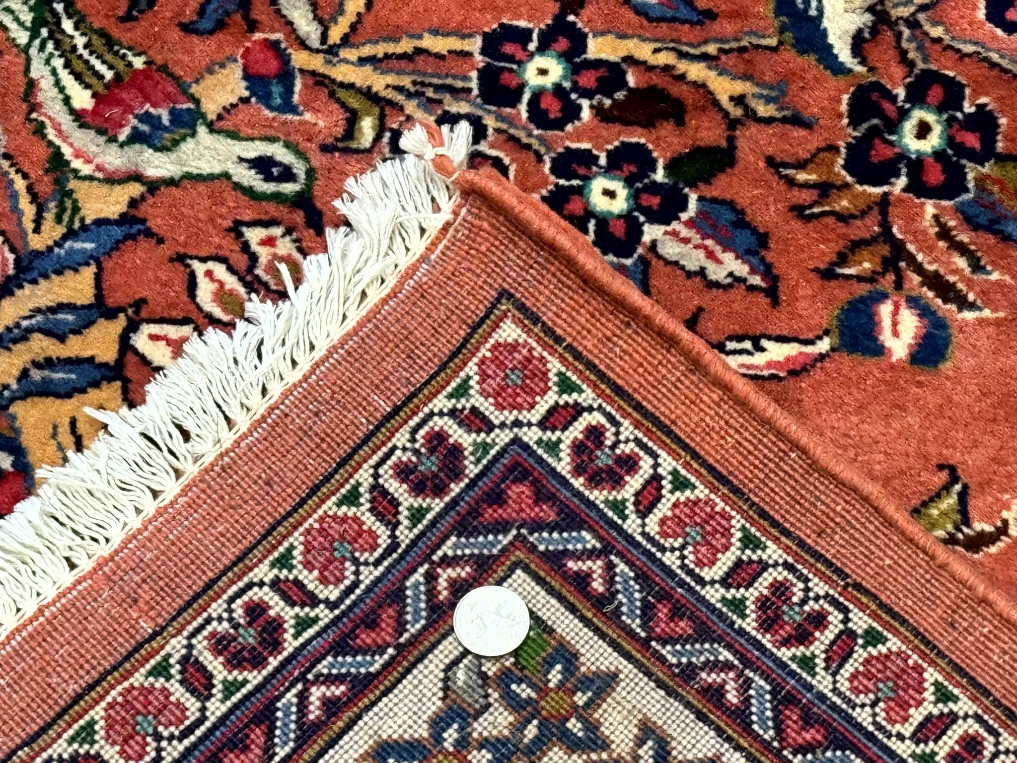 Persian Sarouk Rug 7x10, Red and Ivory, Floral Bouquets, Birds by Jewel Rugs