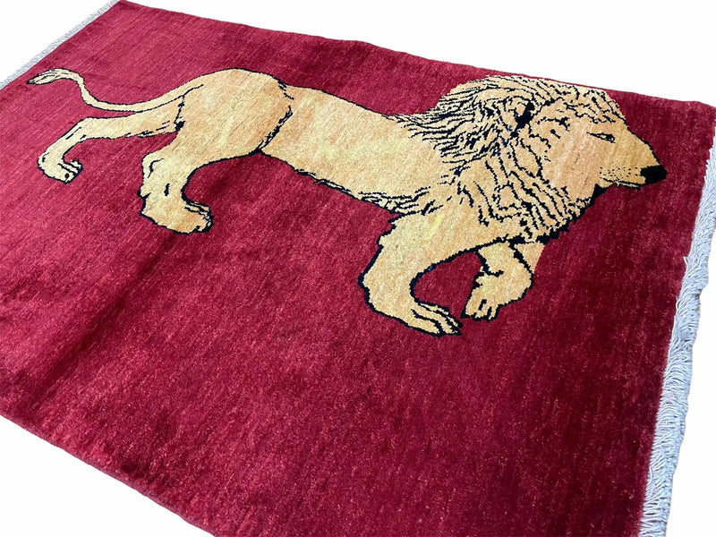 3 X 5 Handmade Hand-Knotted Quality Wool Rug Lion Red Veg Dyes Tribal Pictorial by Jewel Rugs