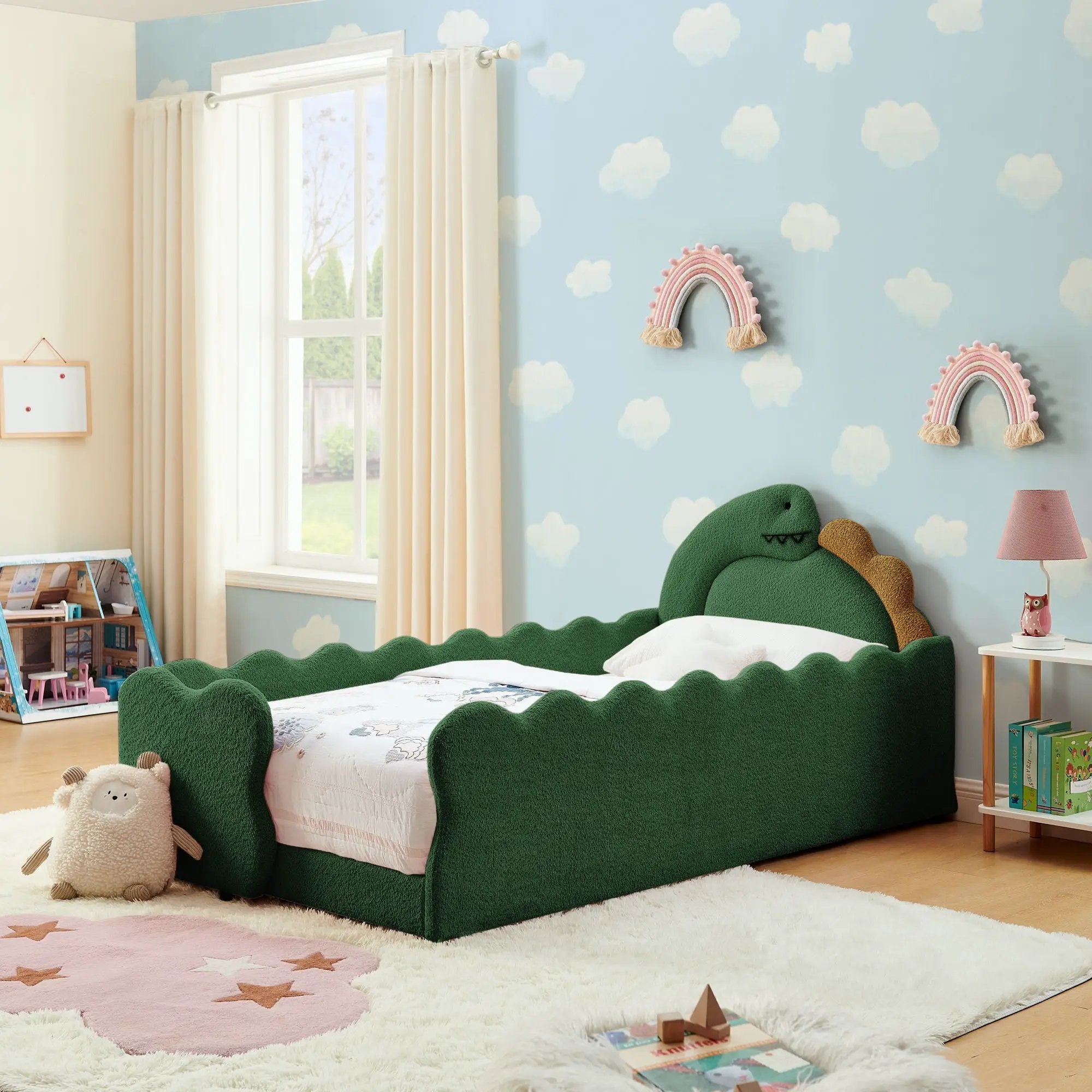 Cute Dinosaur Shaped Bed With Safety Guardrail, Toddler Frame by Unique Piece Furniture