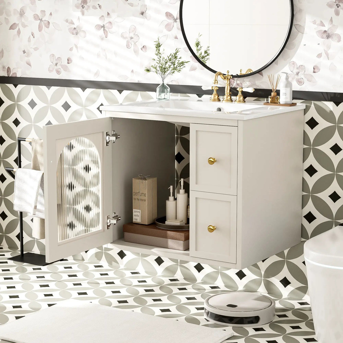 Wall-Mounted Bathroom Vanity Set With Sink, 2 Drawers And Soft-Close Door by HouseOfZazla