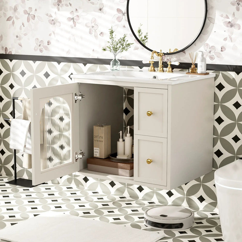 Wall-Mounted Bathroom Vanity Set With Sink, 2 Drawers And Soft-Close Door by HouseOfZazla