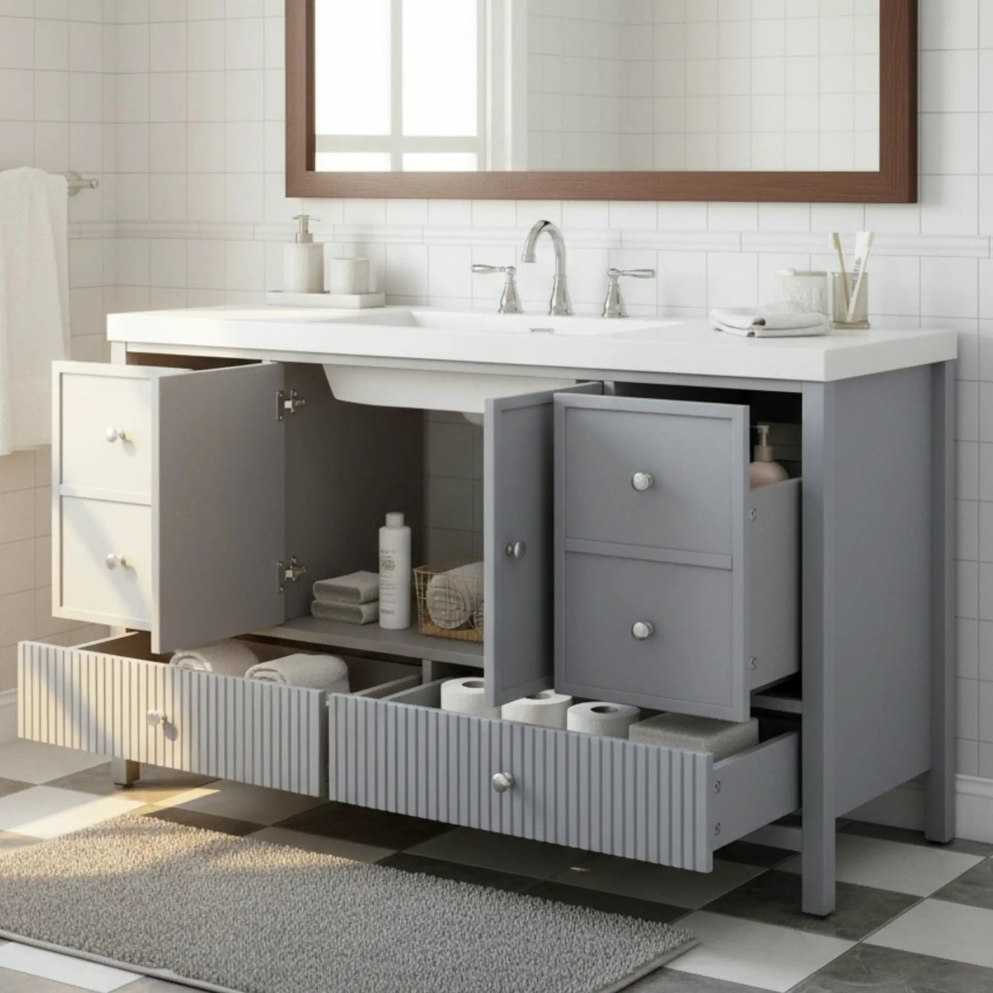 Bathroom Vanity With Separate Sink, Soft Close Doors And 4 Drawers by HouseOfZazla