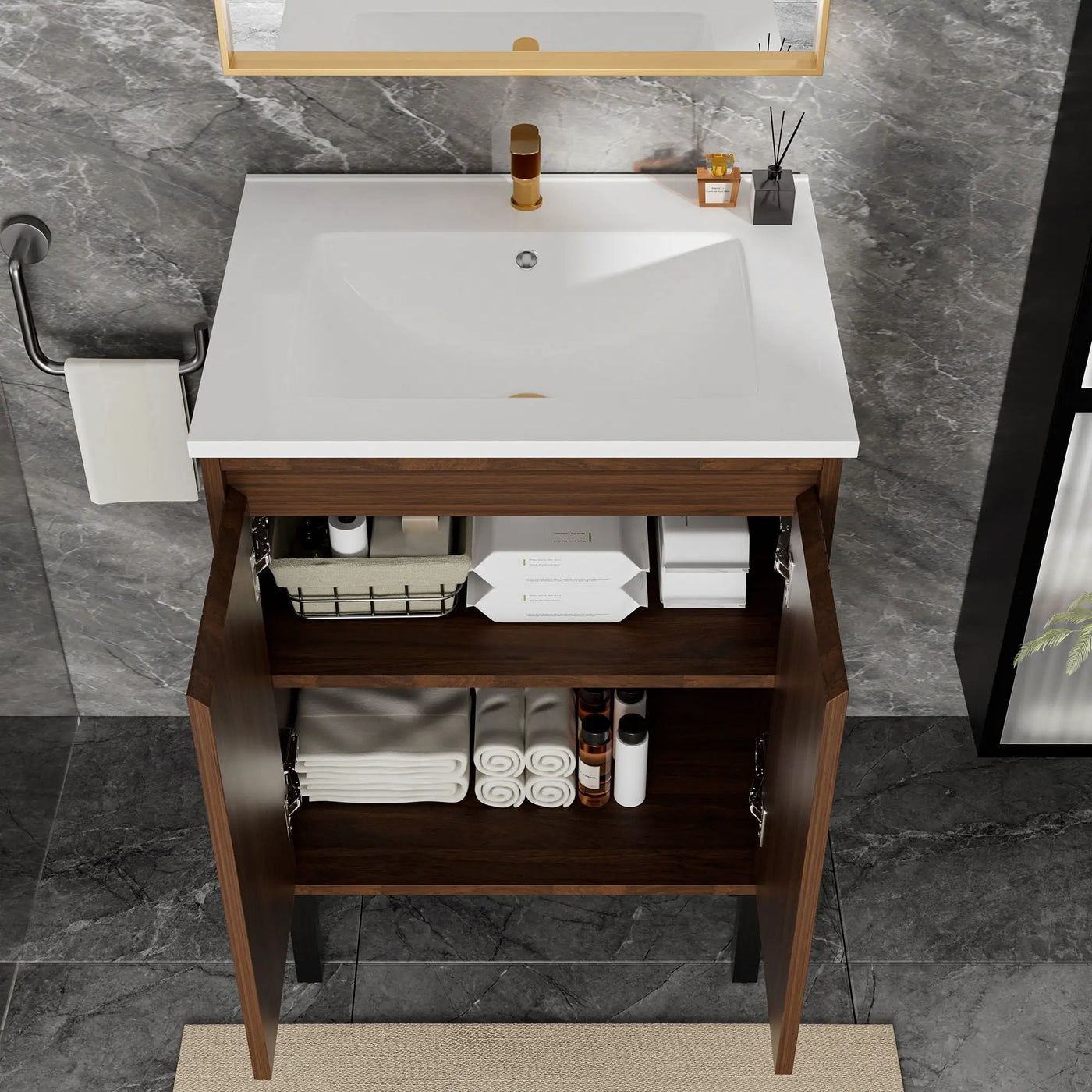 Bathroom Vanity With Ceramic Sink, Floor-Standing Design, Soft-Closing Drawers by HouseOfZazla