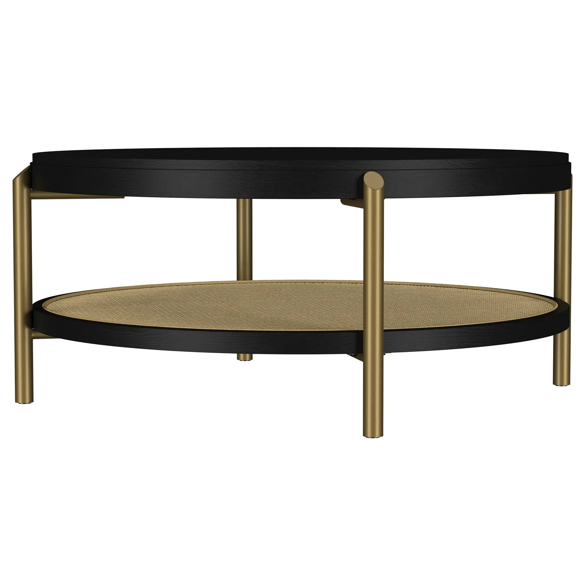 Arini Round Coffee Table With Storage Shelf Black by Unique Piece Furniture