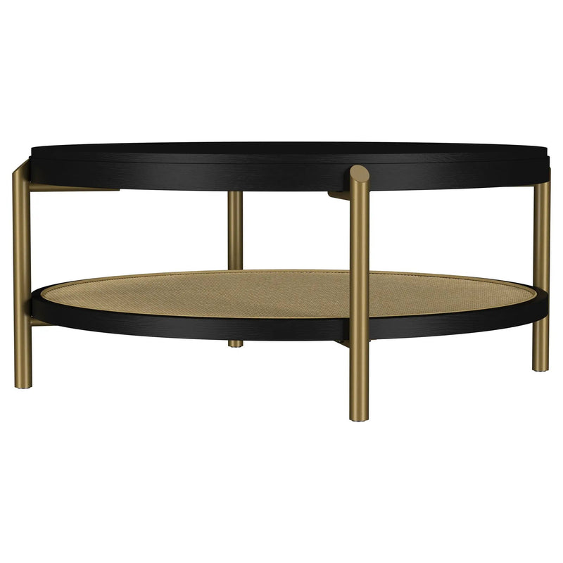 Arini Round Coffee Table With Storage Shelf Black by Unique Piece Furniture
