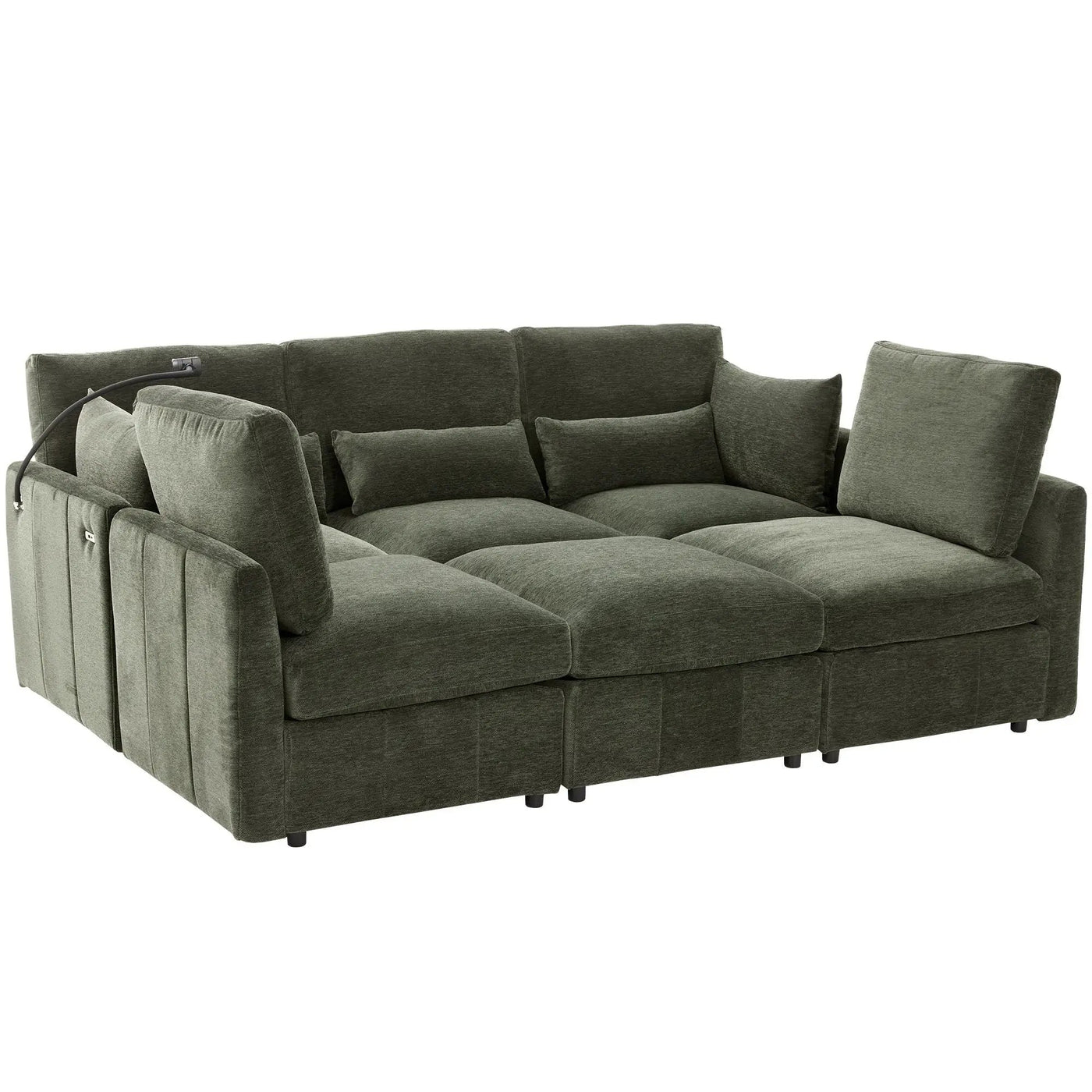 Modern Modular U-Shaped Sofa Bed With Movable Ottoman, USB Ports, Phone Holder by HouseOfZazla