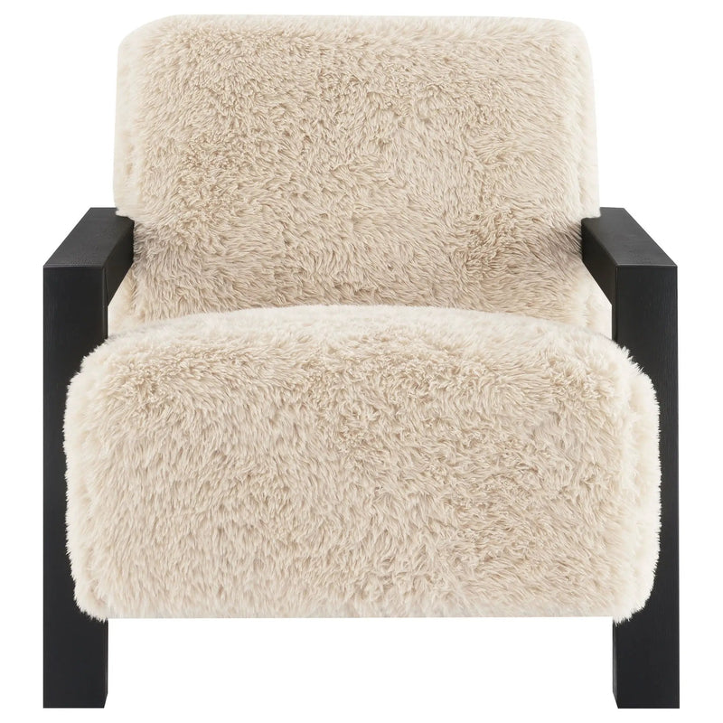 Fitzroy Faux Fur Upholstered Chair Solid Wood Arms Latte by Unique Piece Furniture
