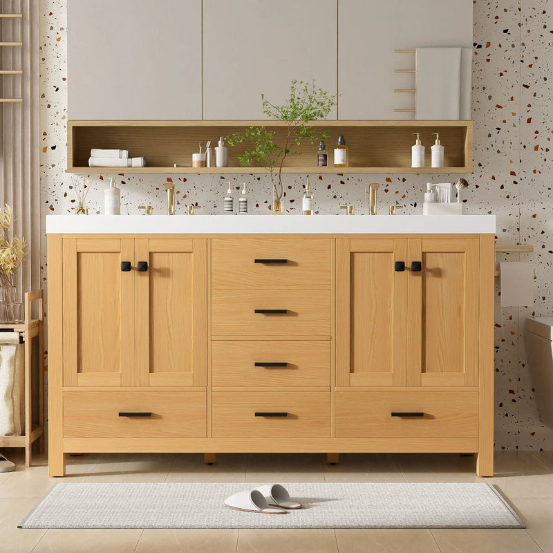 Bathroom Vanity With Double Sink, Soft Close Doors & Drawers Handles - Wood by HouseOfZazla