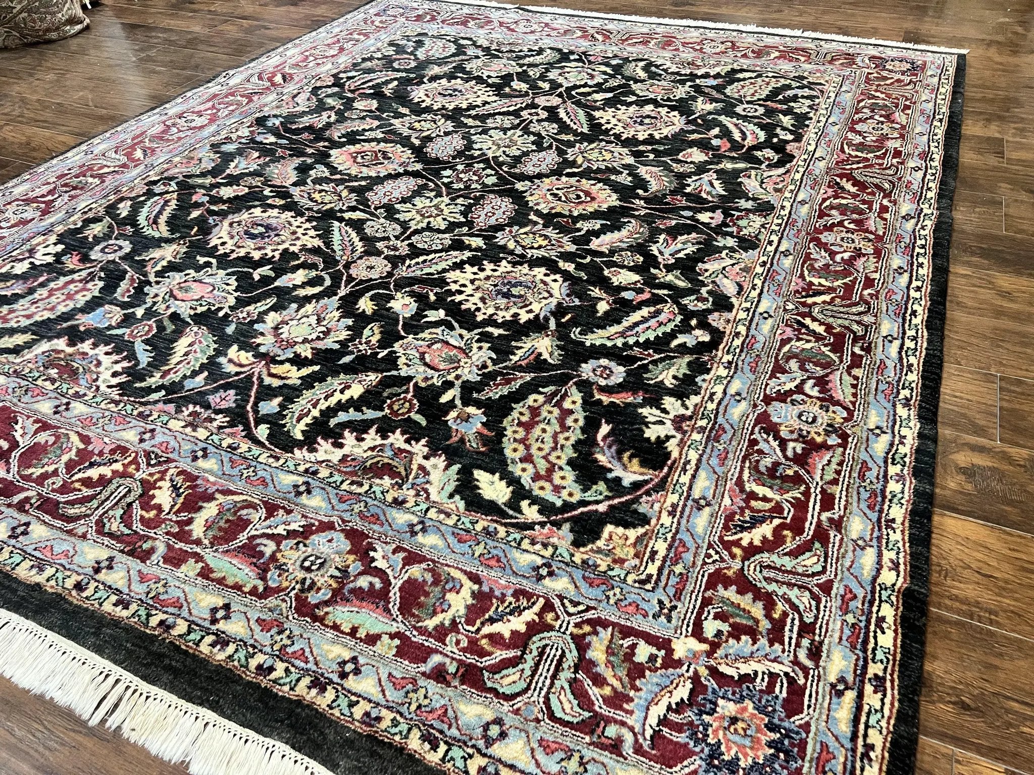 Indo Persian Rug 8x10, Nourison Carpet, Floral, Hand Knotted Vintage Wool Rug by Jewel Rugs