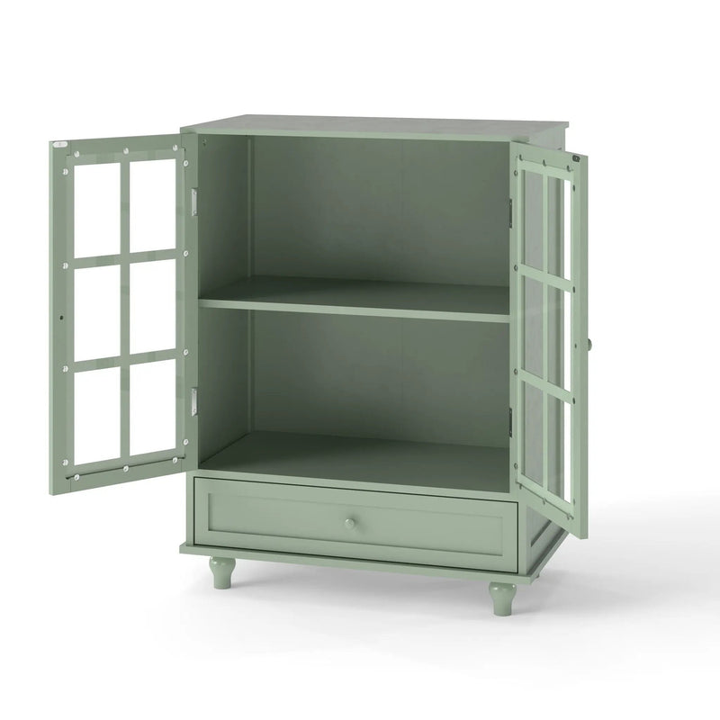 Minimalist Buffet Cabinet With Double Glass Doors And Drawer