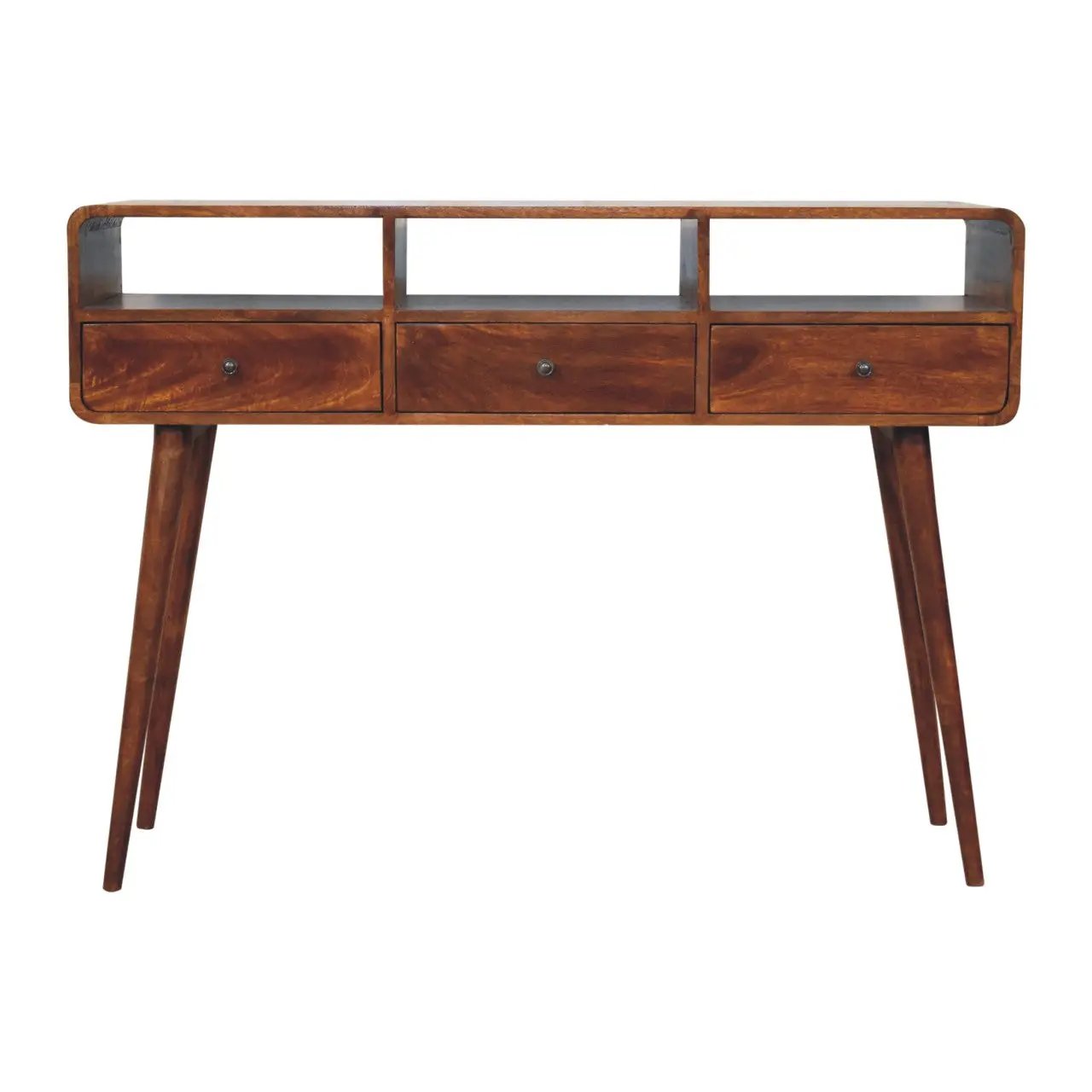 Solid Wood Triple Curved Chestnut Console Table by HouseOfZazla