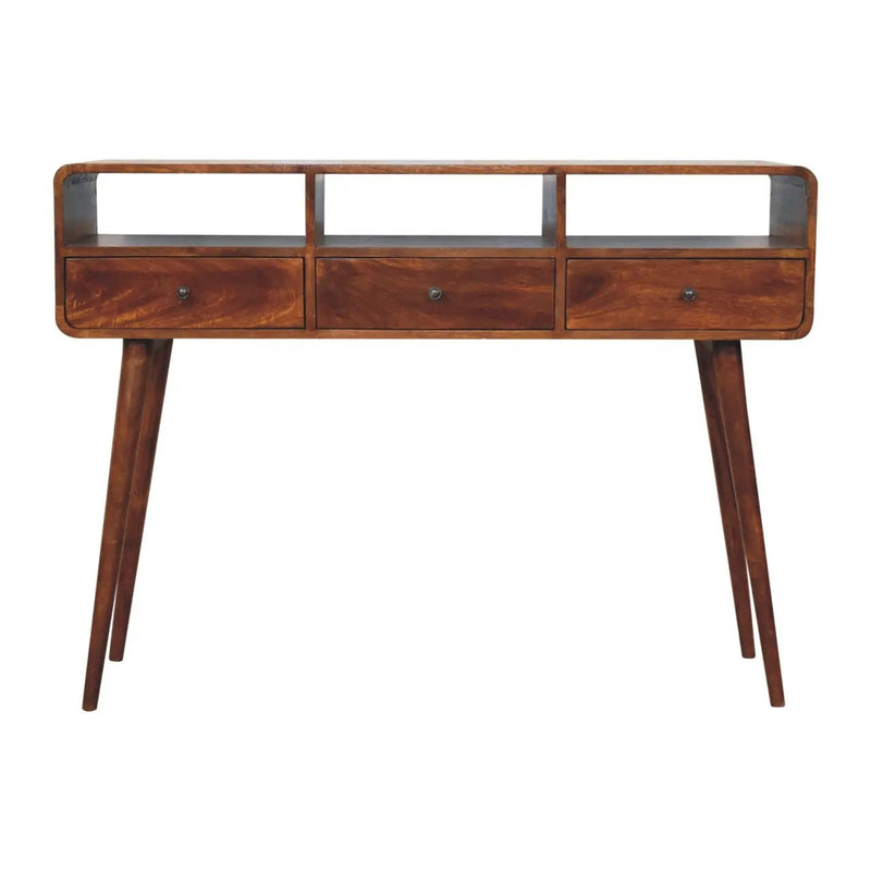 Solid Wood Triple Curved Chestnut Console Table by HouseOfZazla