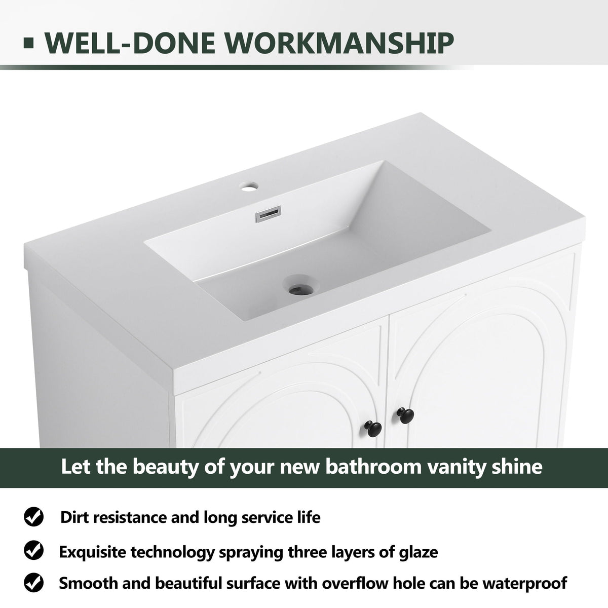 Contemporary Freestanding Bathroom Vanity With Resin Sink & Soft-Close Cabinet Doors, photo 40 of 40