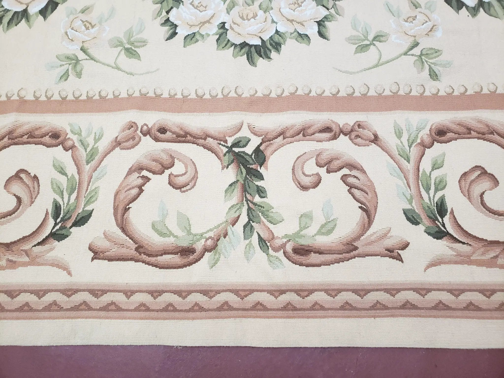Elegant Aubusson Rug 10 x 14, Cream and Ivory Simple Aubusson Floral Carpet, Hand-Woven, European, New Aubusson Rug, Wool Area Rug, Violins by Jewel Rugs
