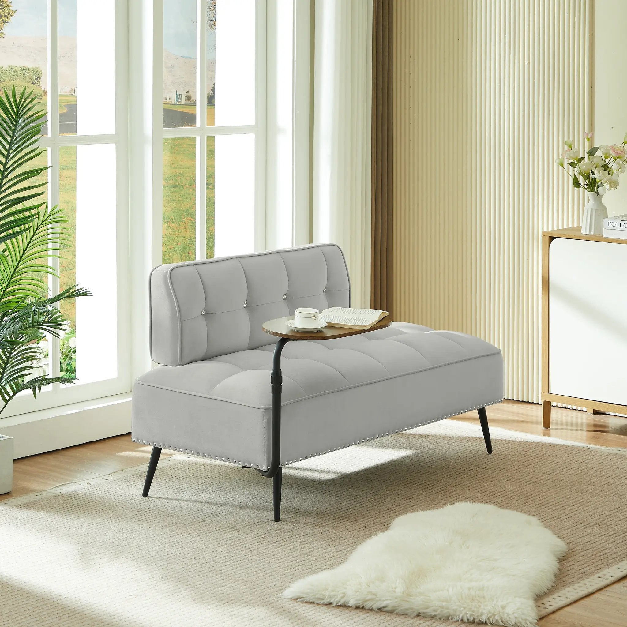 54-Inch Modern Two-Seater Velvet Sofa with Rotating Table by HouseOfZazla