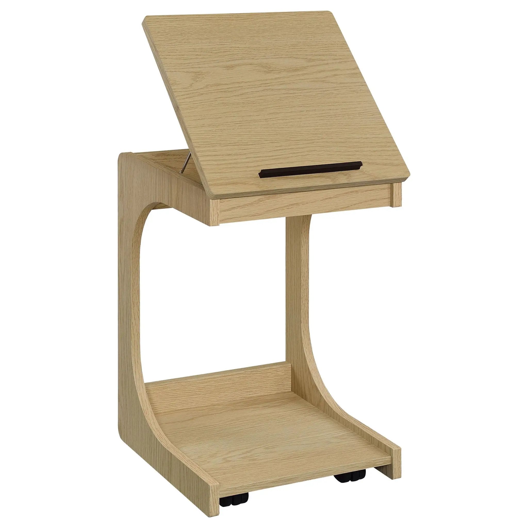 Ralston C-Shaped Lift-Top Sofa Side Table With Casters Light Oak by Unique Piece Furniture