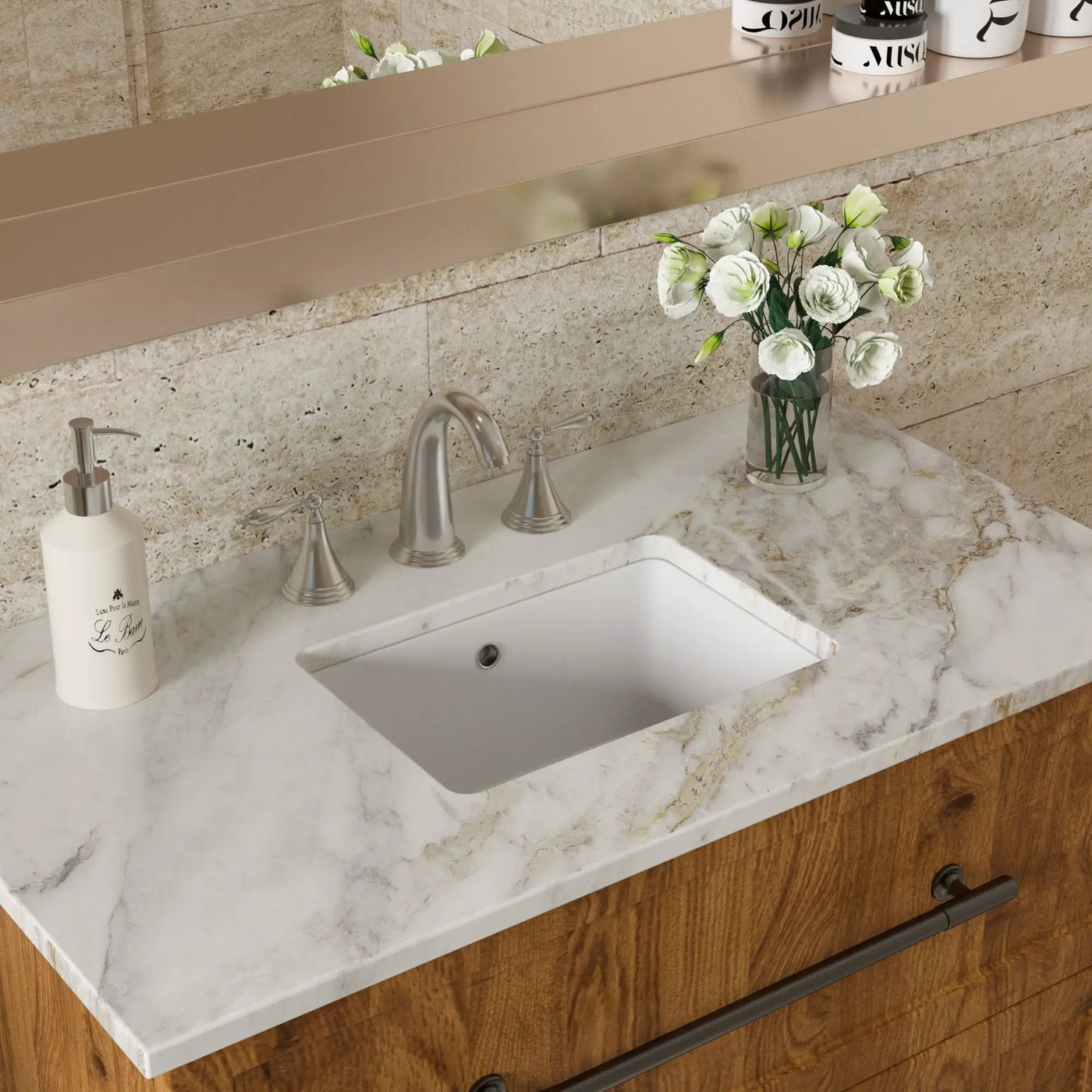 Modern Rectangular Undermount Bathroom Sink With Overflow Ceramic by HouseOfZazla