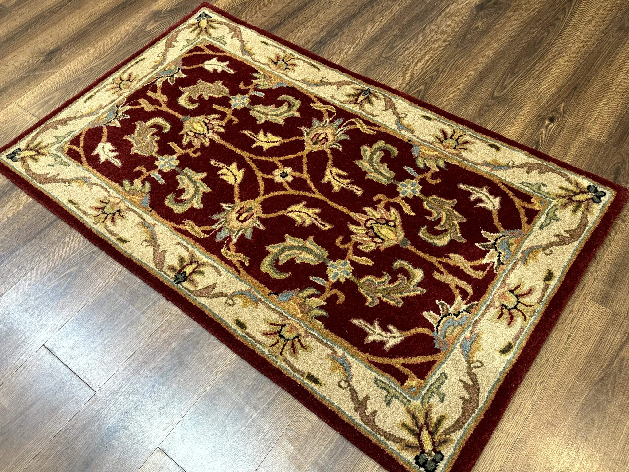 Small Floral Wool Rug 3x5, Safavieh Heritage Collection, Dark Red, Pair A by Jewel Rugs