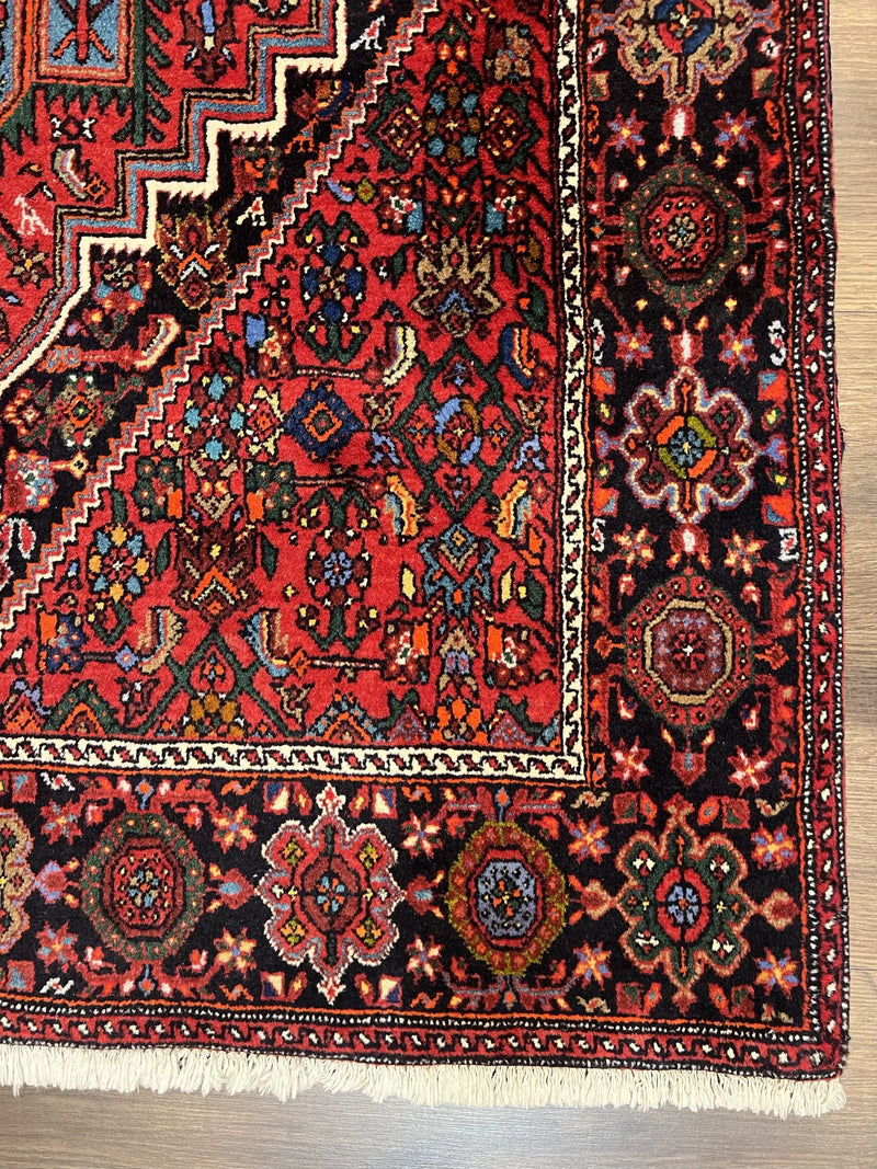 Fine Persian Bidjar Rug 3x5 ft, Ruby Red and Black, Geometric Medallion, Hand Knotted Semi Antique Oriental Bijar Carpet, Wool Area Rug, Tribal Rug by Jewel Rugs