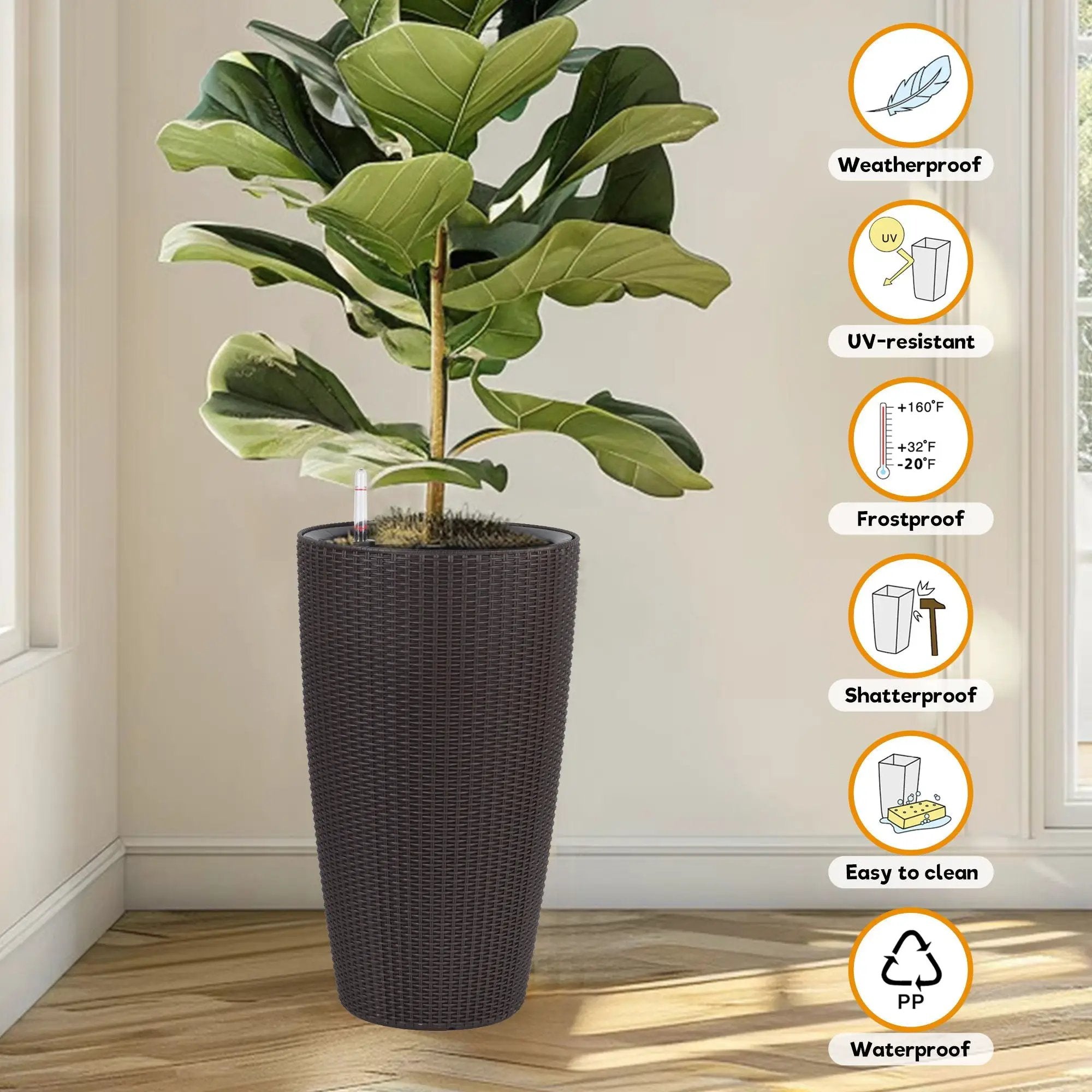 Tall Planters Set With Water Level Monitor And Auto Watering by Unique Piece Furniture