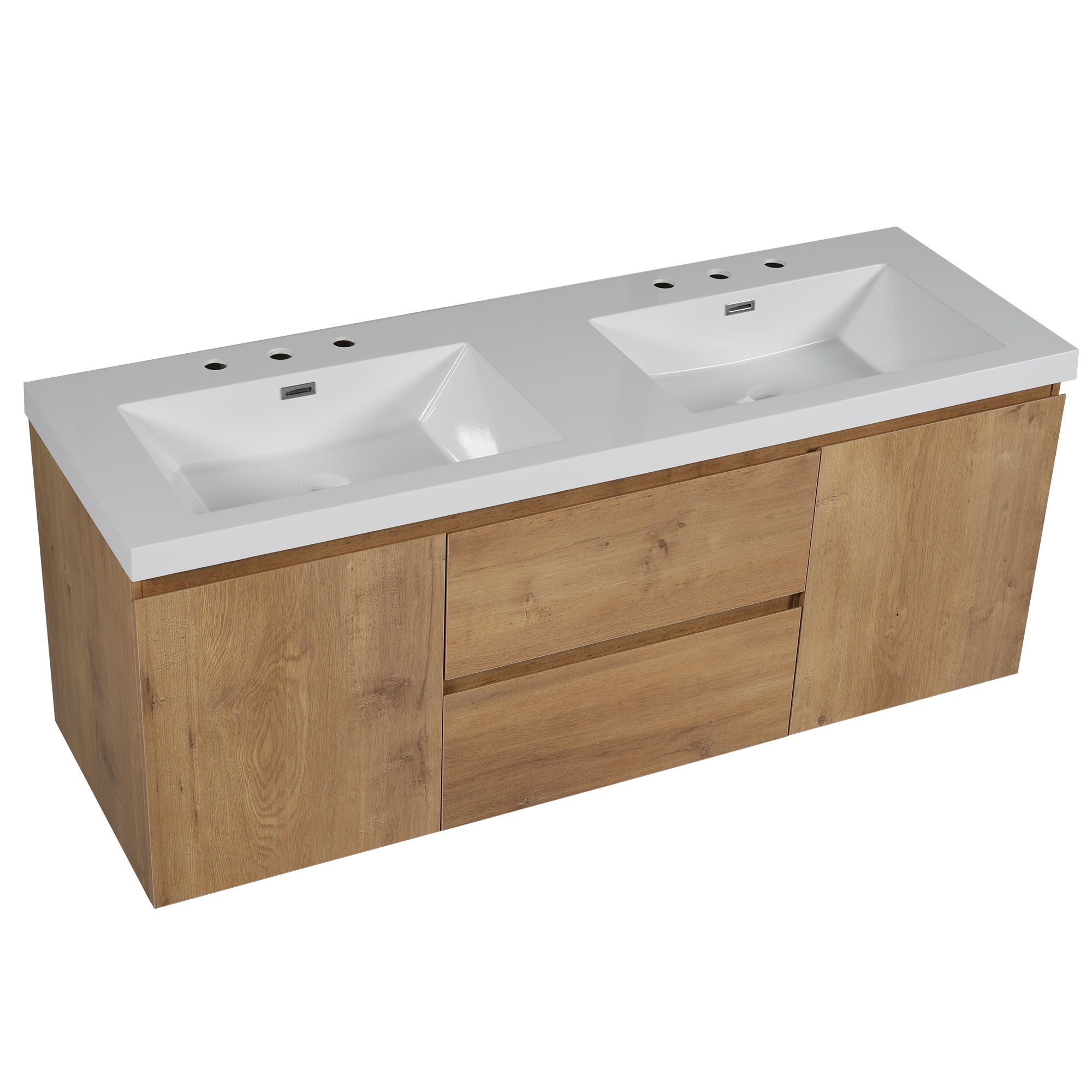 Double Sink Bathroom Vanity, Cabinet & Soft Close Doors, Divided Drawers, Wall Mounted Storage - Wood by HouseOfZazla