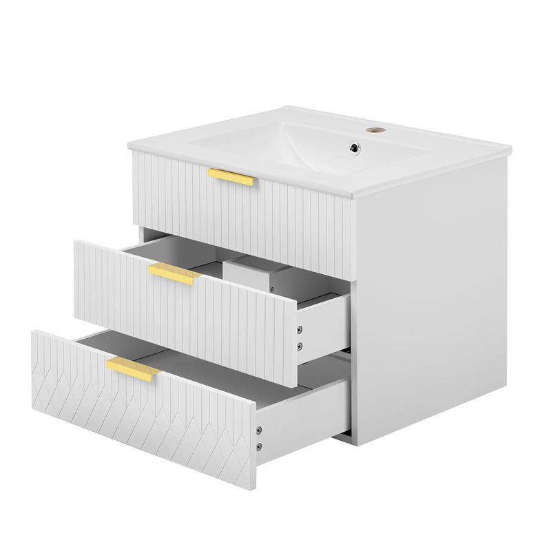 Wall Mounted Floating Cabinet With Side Cabinet Combo, Rectangular Ceramic Sink Vanity by HouseOfZazla