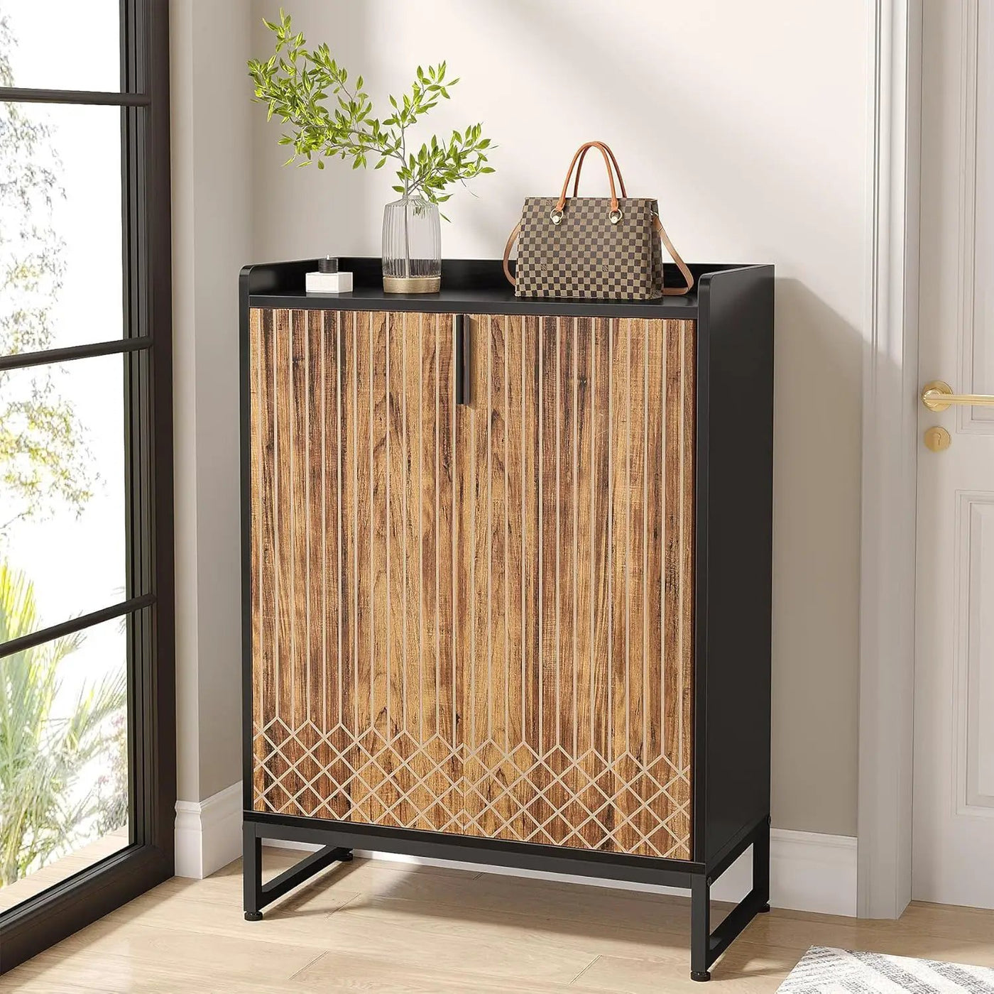 5 Tier Shoe Cabinet With Doors, Compact Entryway Storage Organizer by HouseOfZazla