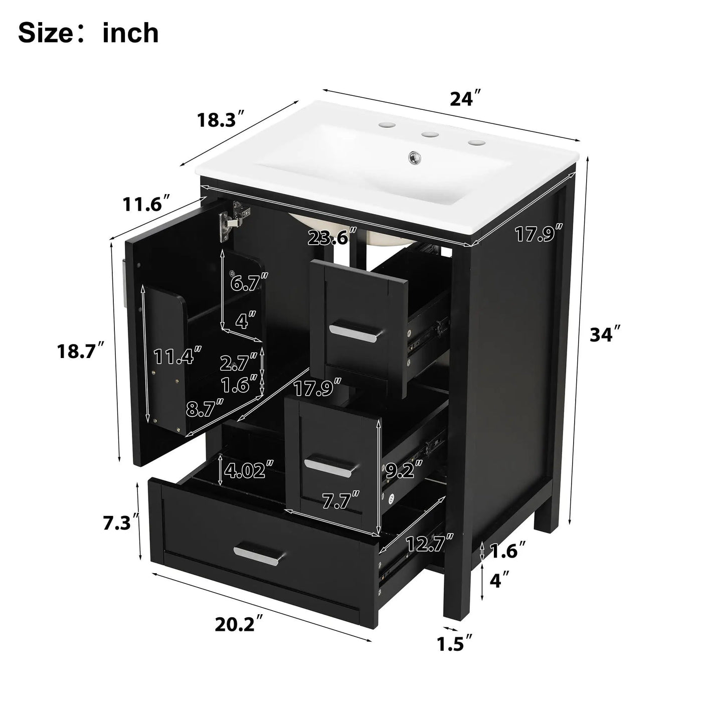 Bathroom Vanity With Sink, Soft-Close Doors, Double-Layer Shelf And 3 Drawers by HouseOfZazla