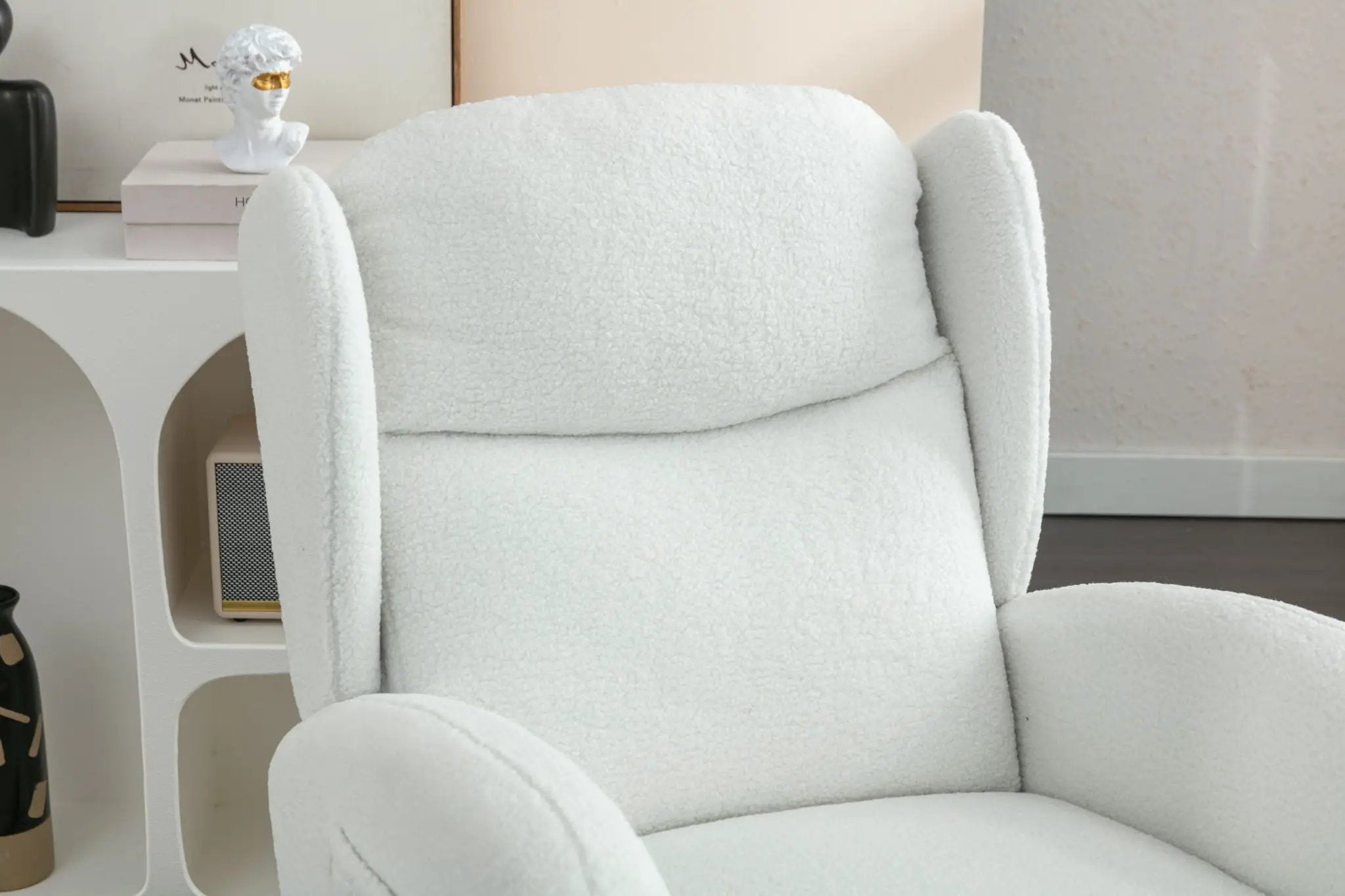 Teddy Fabric Rocking Chair With Packet Wood Legs - Ivory by HouseOfZazla