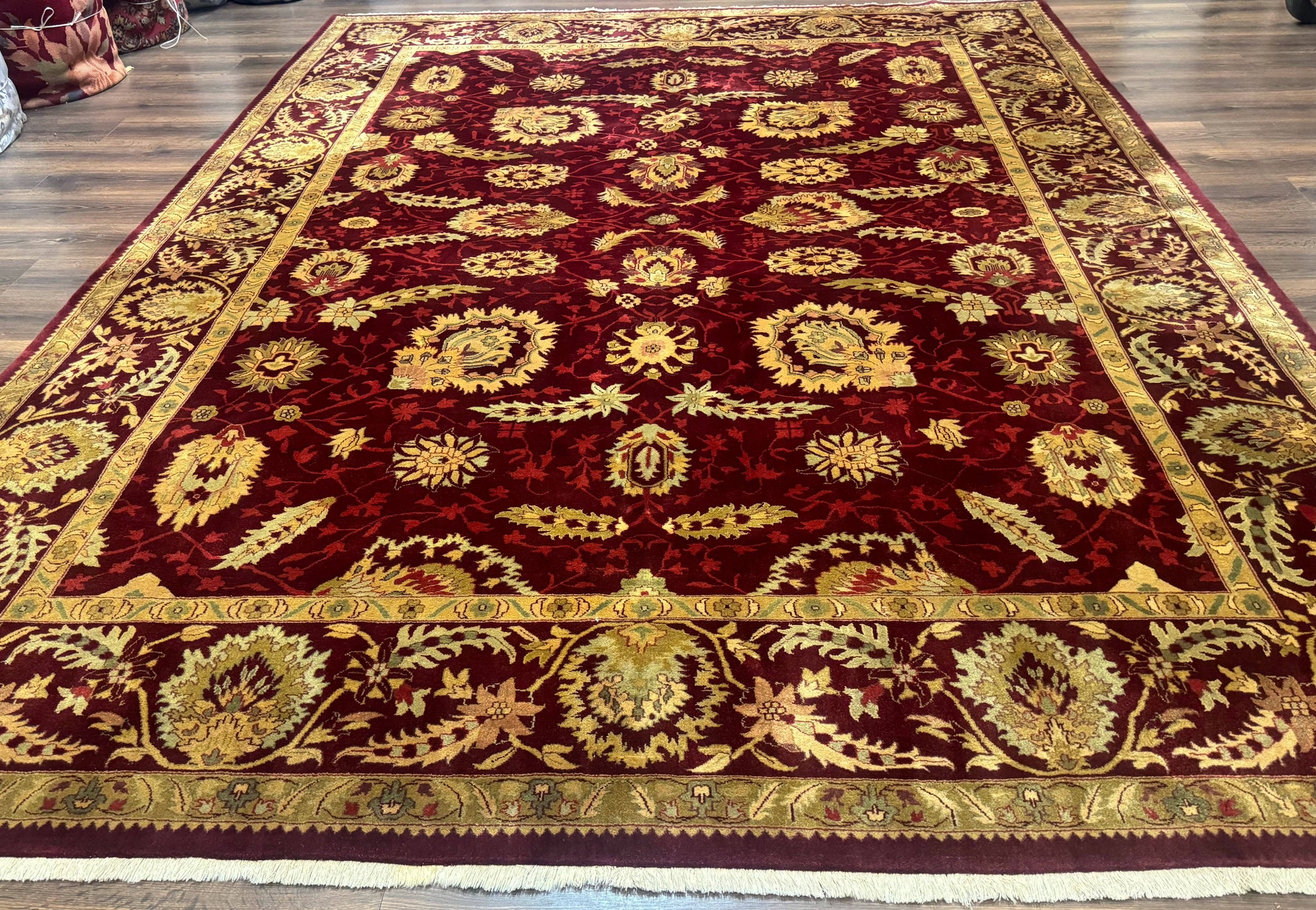 Indo Mahal Rug 9x12, Allover Pattern, Dark Red, Traditional Wool Area Rug by Jewel Rugs