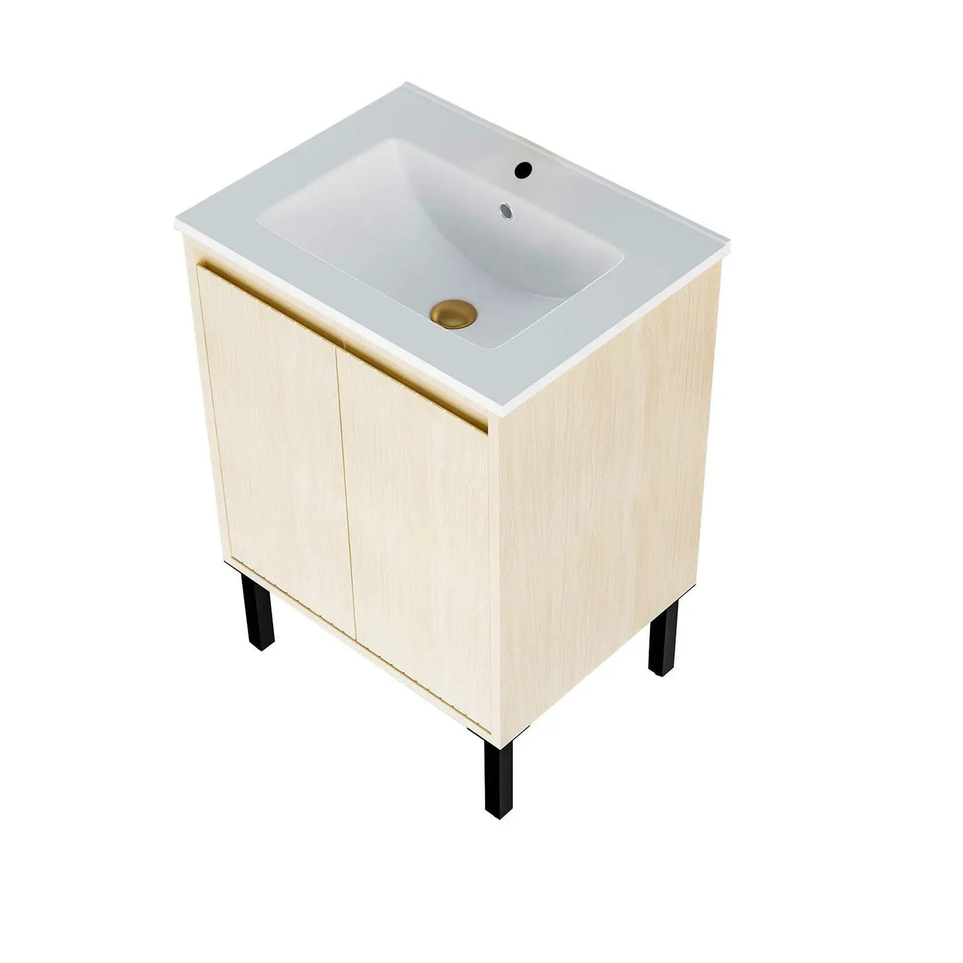 Bathroom Vanity With Ceramic Sink, Floor-Standing Design, Soft-Closing Drawers by HouseOfZazla