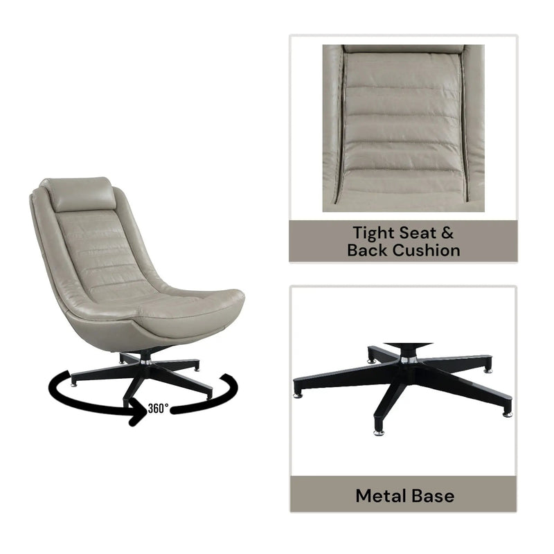 Piran - Top Grain Leather Accent Chair With Swivel - Twilight by HouseOfZazla