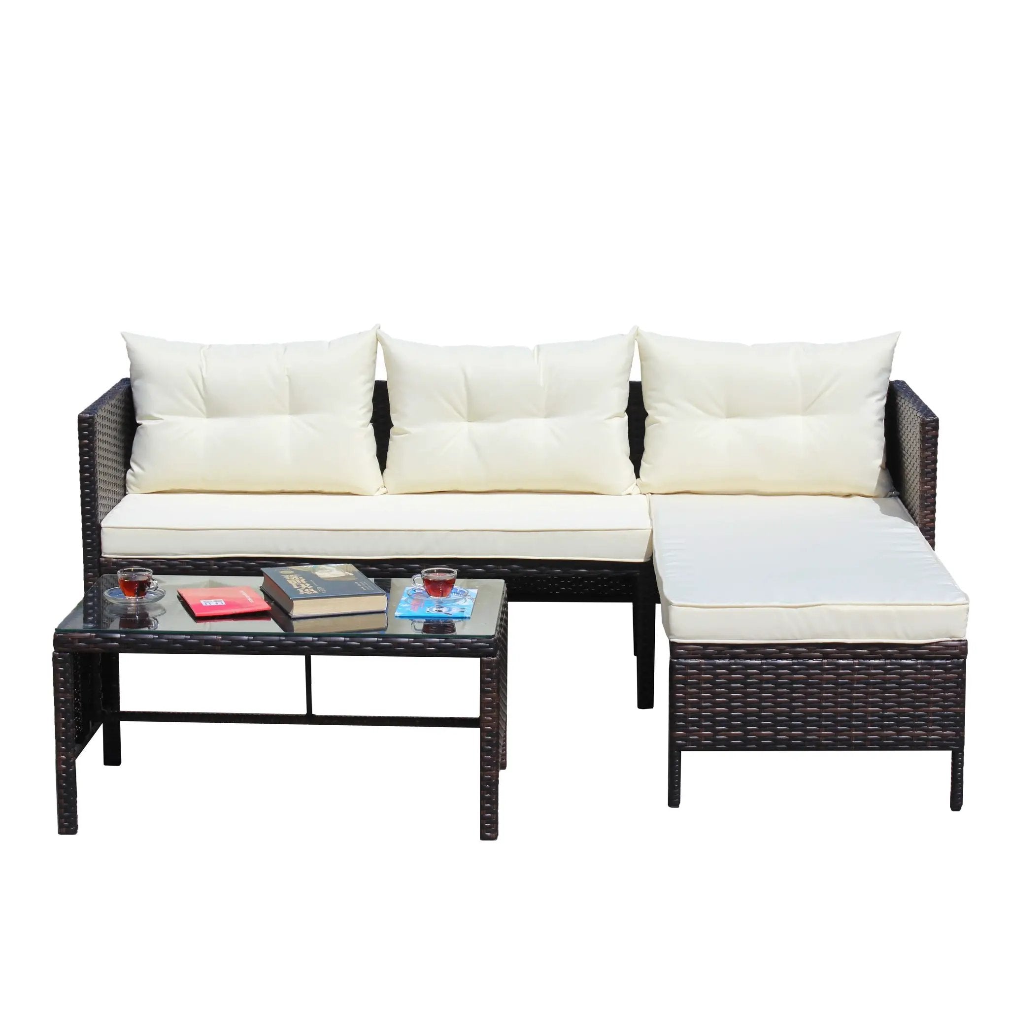 Outdoor Patio Furniture 3-Piece Conversation Set with Wicker Rattan Sectional Sofa by HouseOfZazla