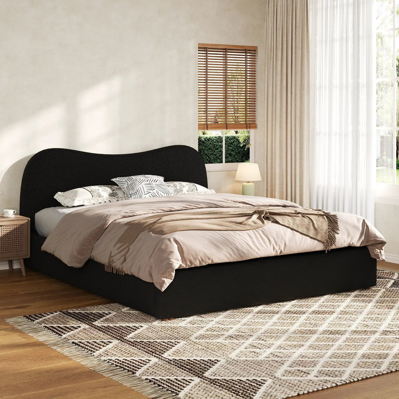 King Size Upholstered Platform Bed with Wooden Slats by HouseOfZazla