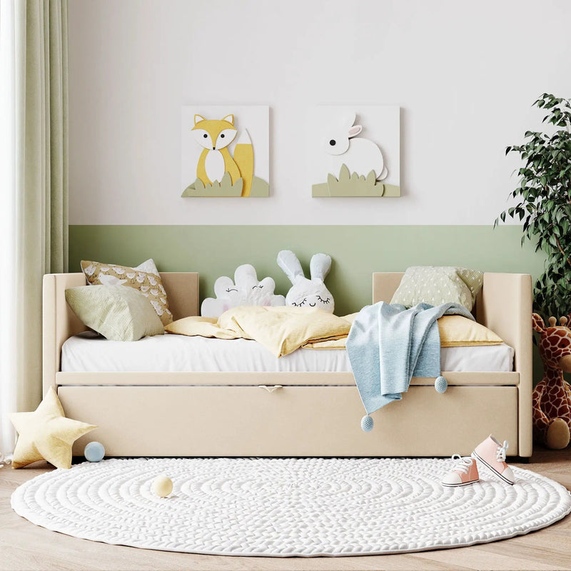 Twin Size Upholstered Daybed With Pop Up Trundle by Unique Piece Furniture