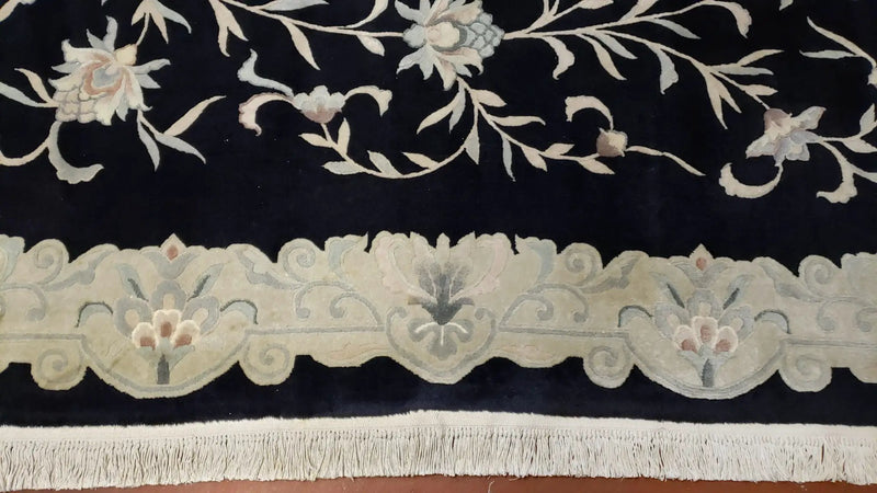 6x9 Vintage Black Gray Chinese Rug 120 Lines Wool Carpet Floral Design Hand-Knotted Soft Pile Entryway Rug Foyer Rug Nice by Jewel Rugs